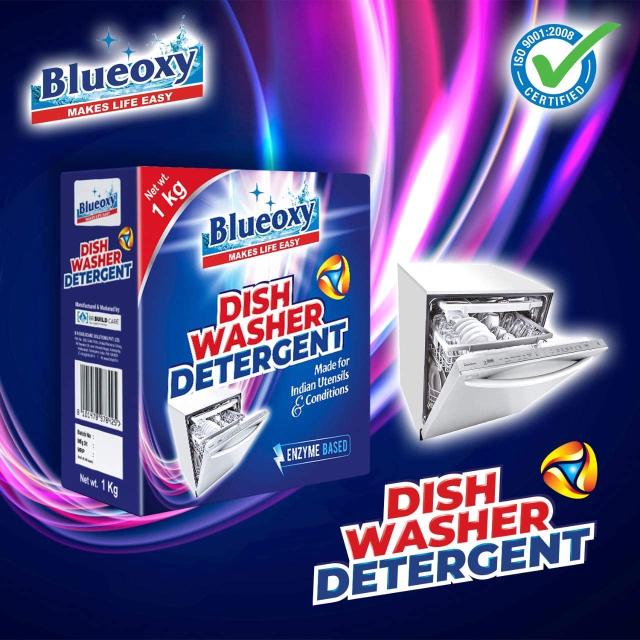 BLUEOXY Eco-Friendly Dishwasher Detergent Powder 1Kg - Works with All Dishwasher Brands | Specially Formulated for Tough Stains & Indian Cooking Utensils | Plant-Based, Non-Toxic Cleaning Solution | Ideal for Daily Dishwashing, Pots & Pans, Stain Removal | Perfect for Home & Restaurant Use