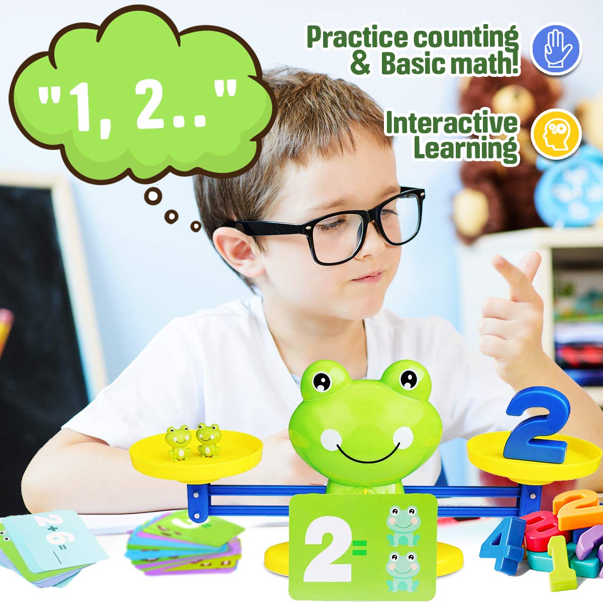 CozyBomB™ Frog Balance Math Game - STEM Montessori Educational Toy for Kids Ages 3-6 | Homeschool Kindergarten Learning Tool | Fun Preschool Counting Activity for Boys & Girls | Perfect Birthday, Christmas Gift for Toddlers (Ideal for Classroom, Home Play & Early Math Skills Development)