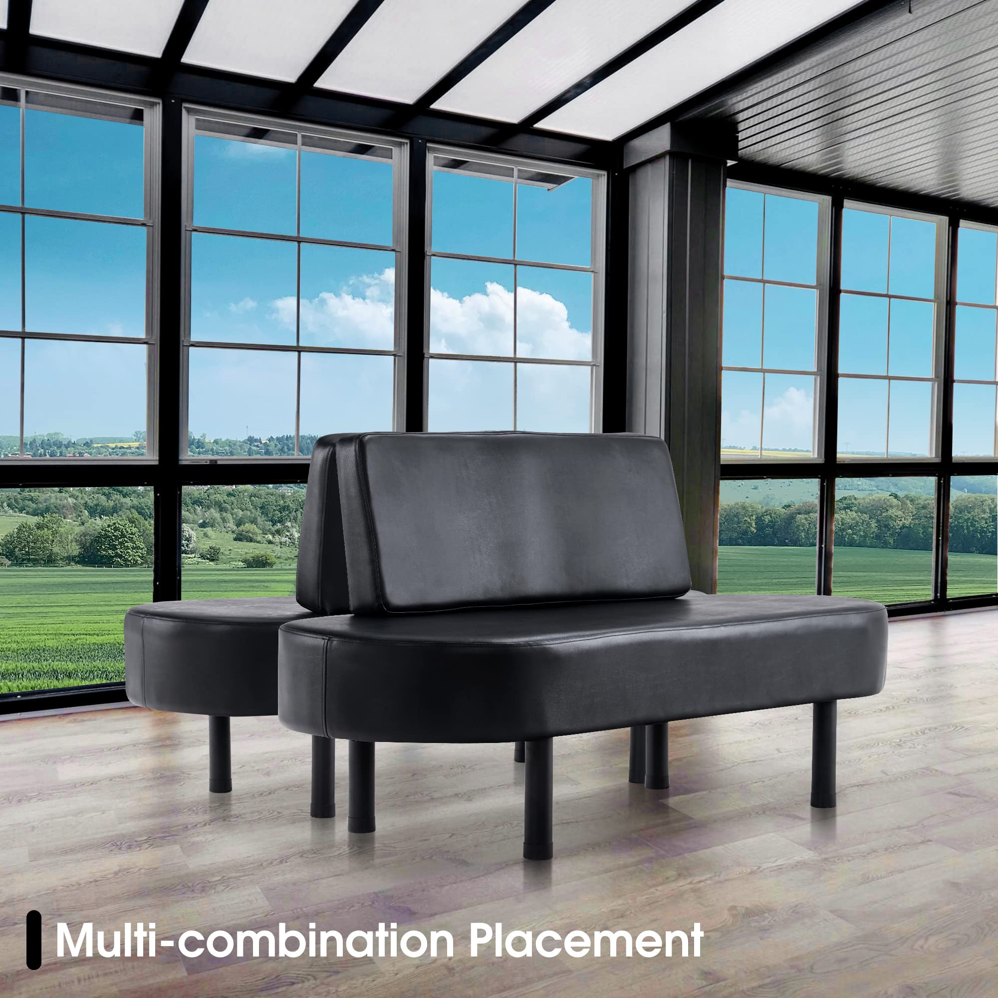 BarberPub Waiting Room Chairs - Leather Upholstered Reception Settee Bench with Backrest, Salon & Office Furniture W702 (Black) - Perfect for Barber Shops, Salons, Waiting Areas & Home Entryways