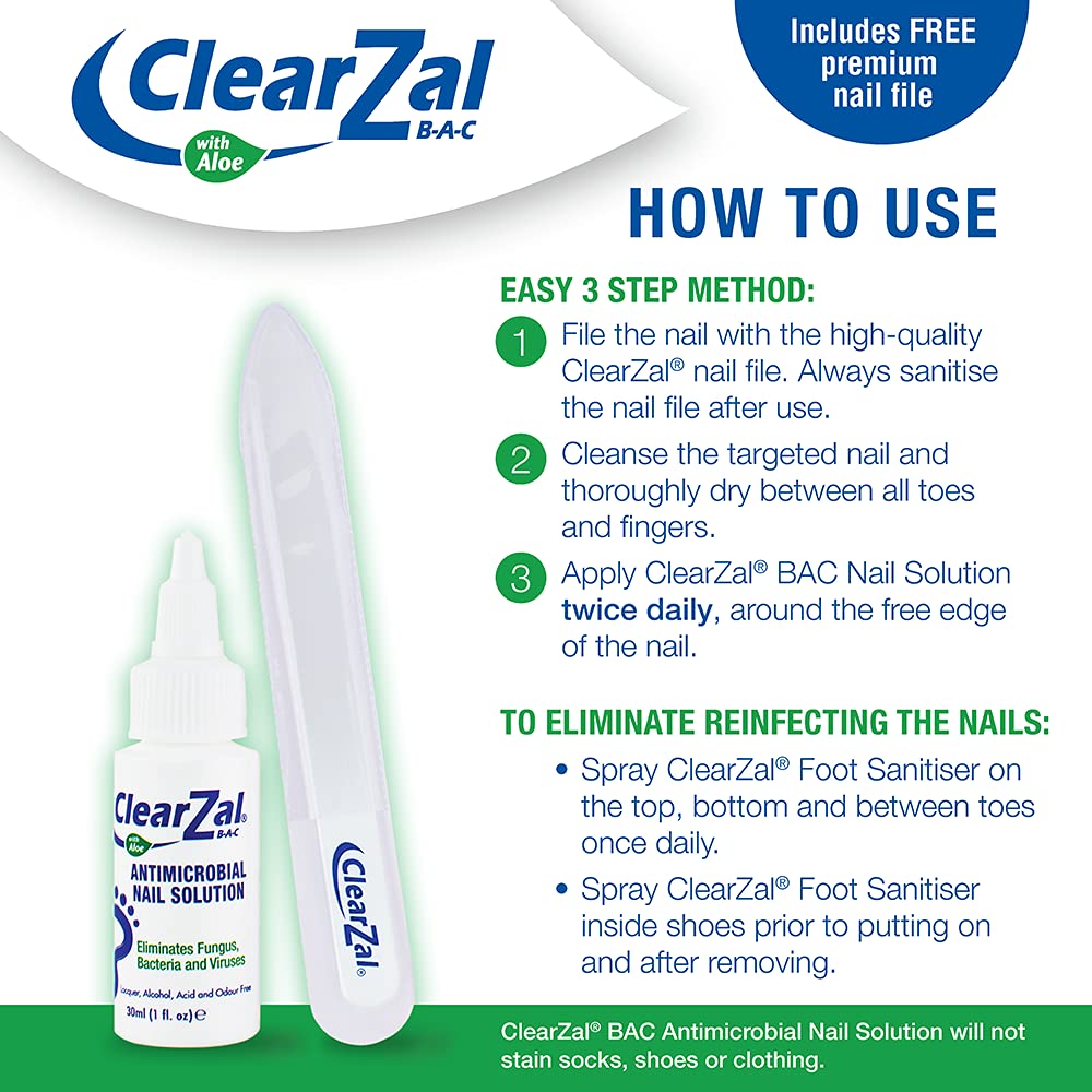 ClearZal Fungal Nail Treatment - Antimicrobial Nail Solution 30ml | Kills Toenail & Fingernail Fungus, Bacteria, Viruses | Doctor-Recommended | Triple Pack for Home, Travel & Gym Use