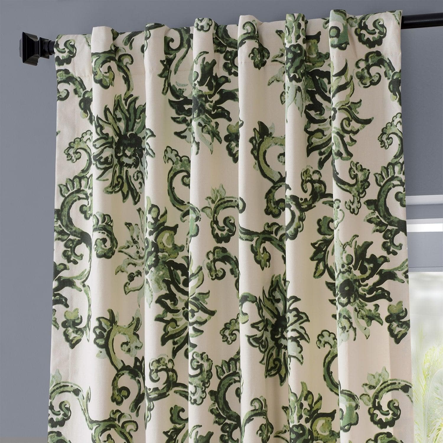 Premium Indonesian Green Floral Printed Cotton Blackout Curtains - Elegant Window Treatment for Bedroom, Living Room & Nursery - Blocks 99% Sunlight for Better Sleep & Privacy