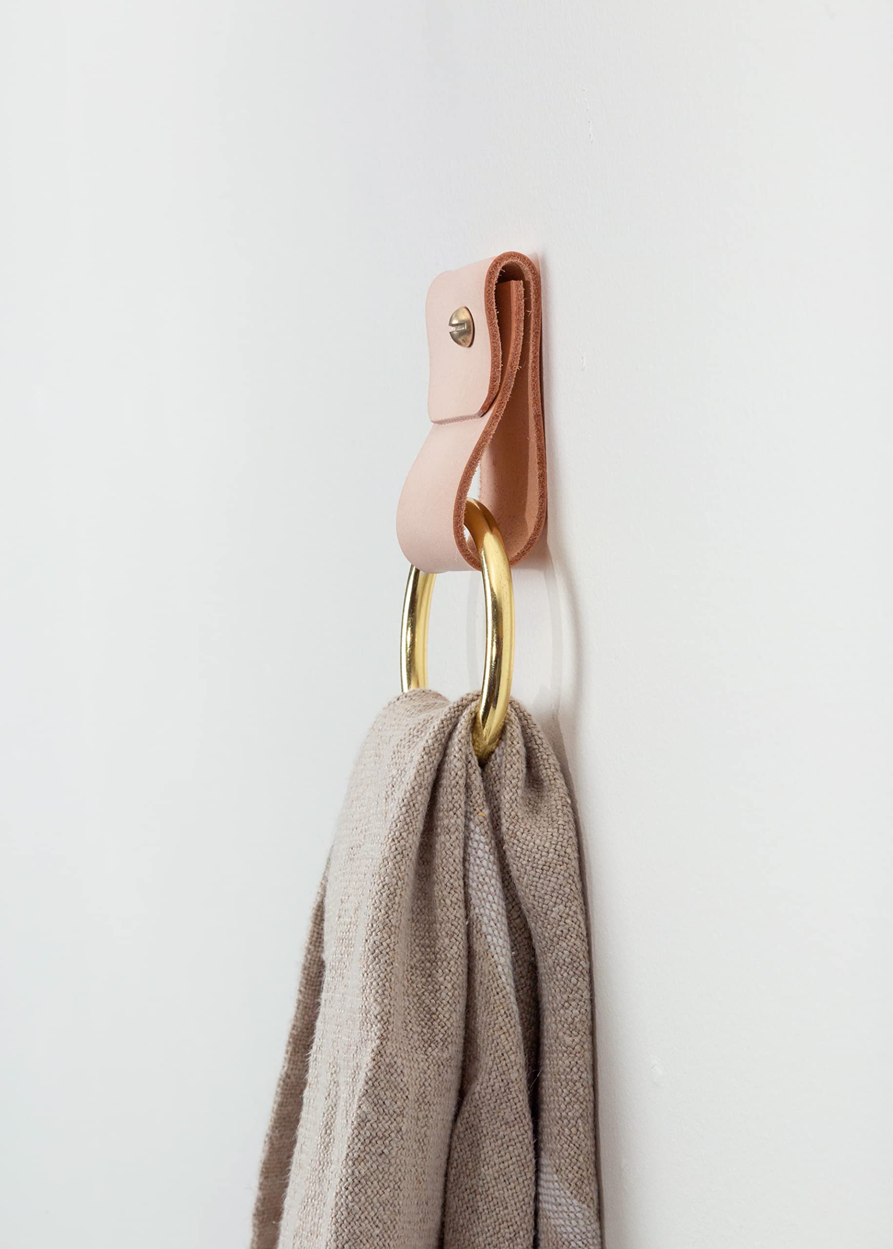 KEYAIIRA Small Wide Leather Wall Hook - Minimalist Steel Towel Ring, Wall Mounted Leather Loop Strap for Hand Towels, Bathroom Storage & Decorative Organizer - Perfect for Bathrooms, Kitchens, and Entryway Organization