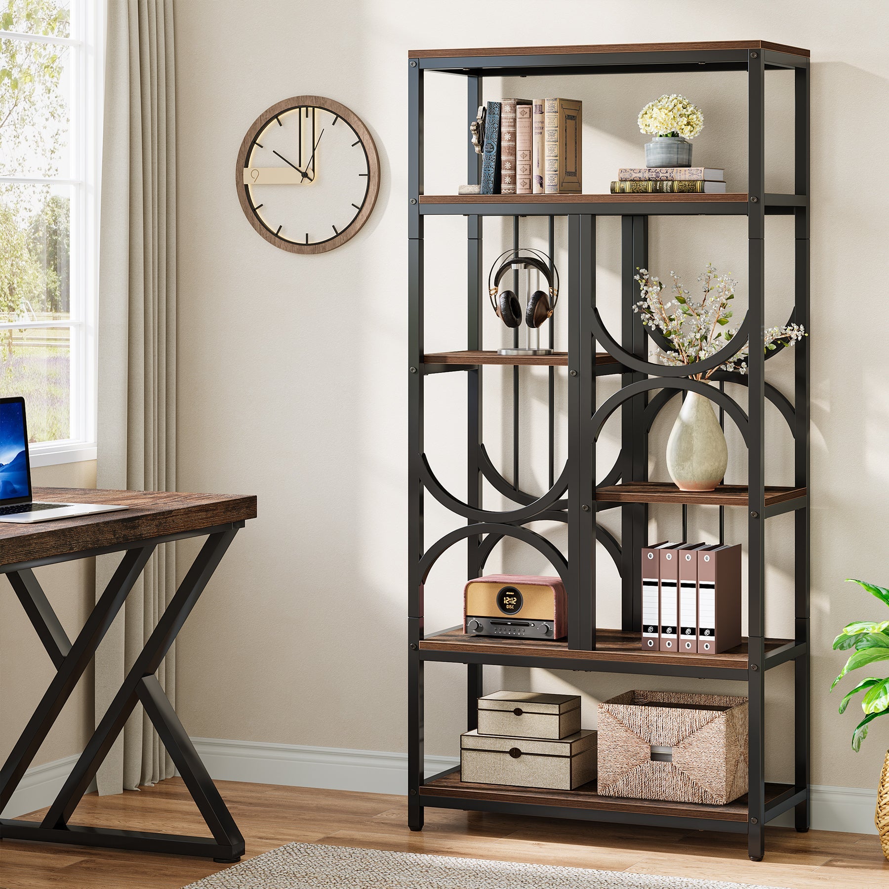 5-Tier Industrial Bookshelf - 70.86