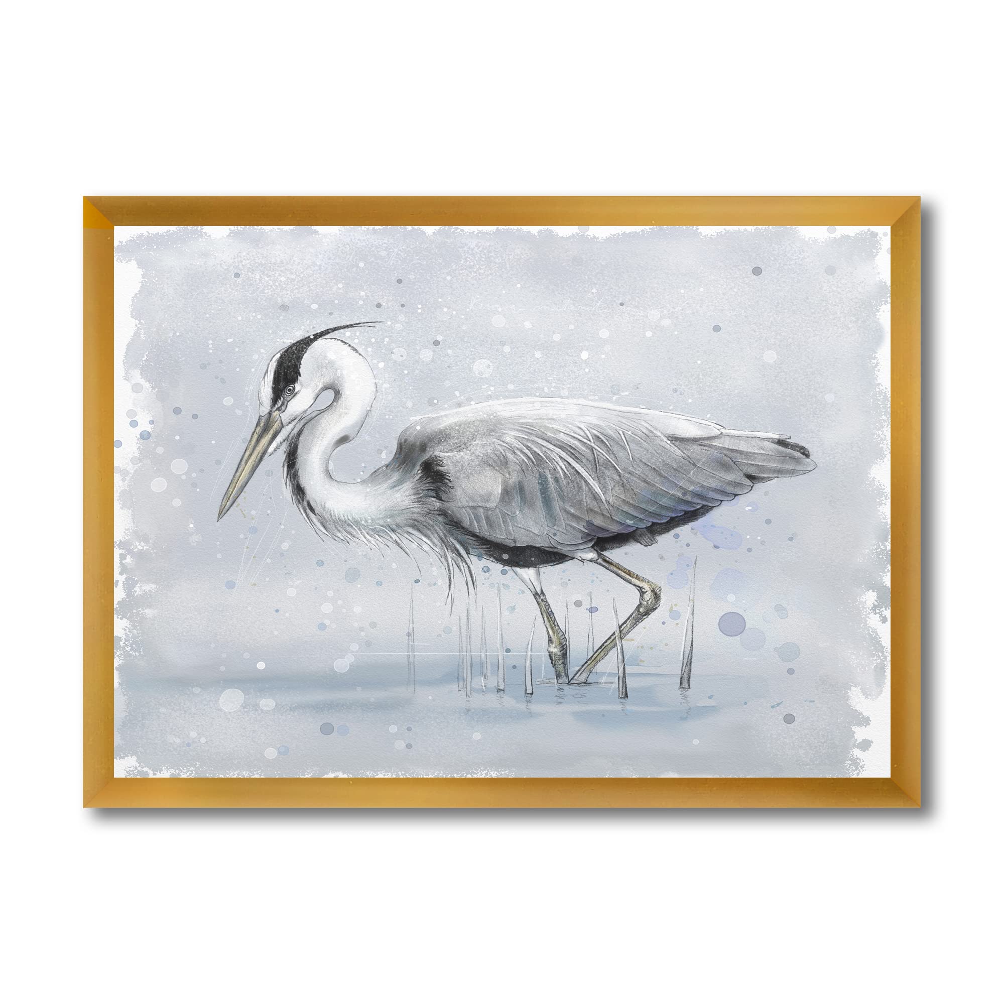 DesignQ Grey Heron Bird Farmhouse Framed Wall Art - Handmade Canvas Painting for Living Room, Bedroom & Office Decor - Nature Inspired Home Wall Decor