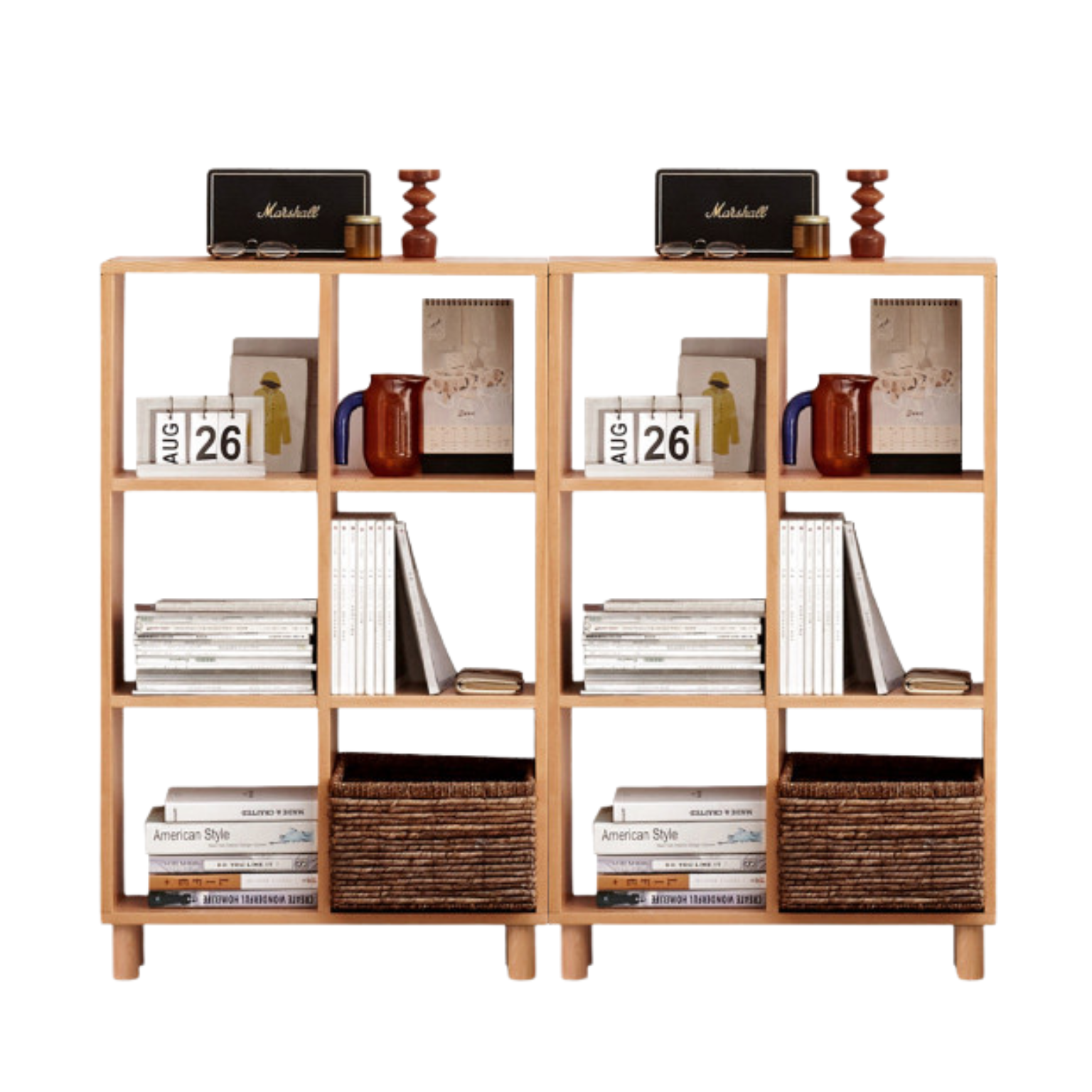 55.1x9.1x44.9 inch / 140x23x114 сm / Natural Wood Color / Beech Bookshelf 2 pcs