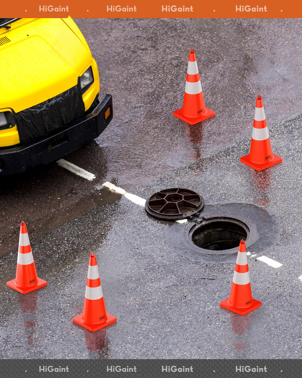 12 Pack HiGiant 28 Inch Reflective Traffic Safety Cones - Heavy Duty Orange PVC Road Cones for Construction, Parking Lots, Driving Training & Sports Events - Perfect for Road Work, School Zones & Emergency Situations