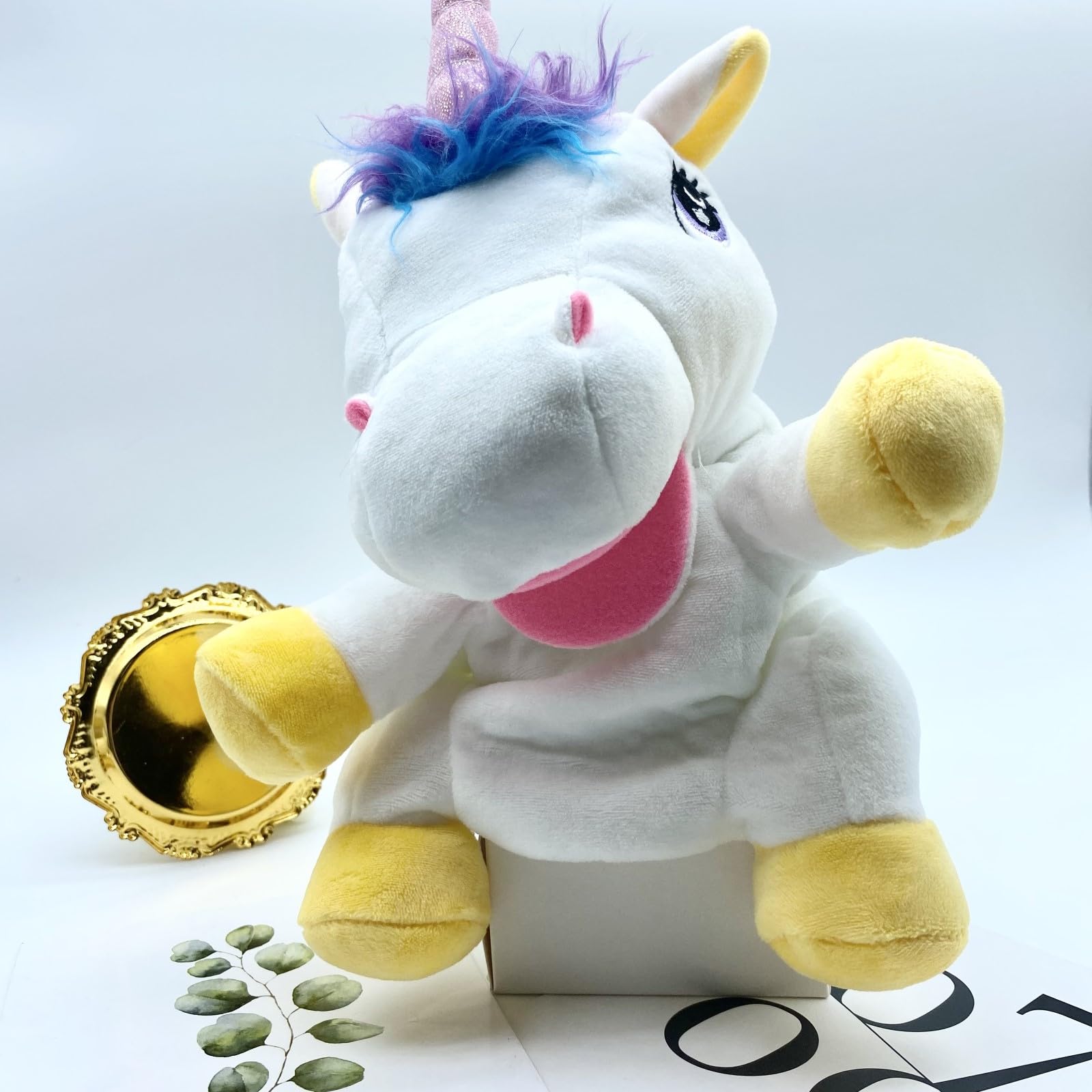 LUOZZY Unicorn Hand Puppet Plush Toy - Soft White Animal Hand Puppet for Kids, Interactive Parent-Child Play, Storytelling & Imaginative Play - Perfect for Birthday Gifts, Classroom Activities & Pretend Play