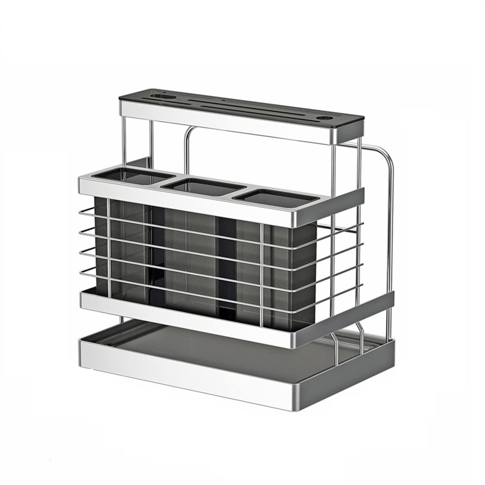 Premium 304 Stainless Steel 3-in-1 Kitchen Sink Organizer - Cutlery Holder, Chopping Board Storage & Utensil Rack | Space-Saving Sink Stand for Knives, Spatulas & Cooking Tools | Ideal for Small Kitchens & Organized Cooking Spaces