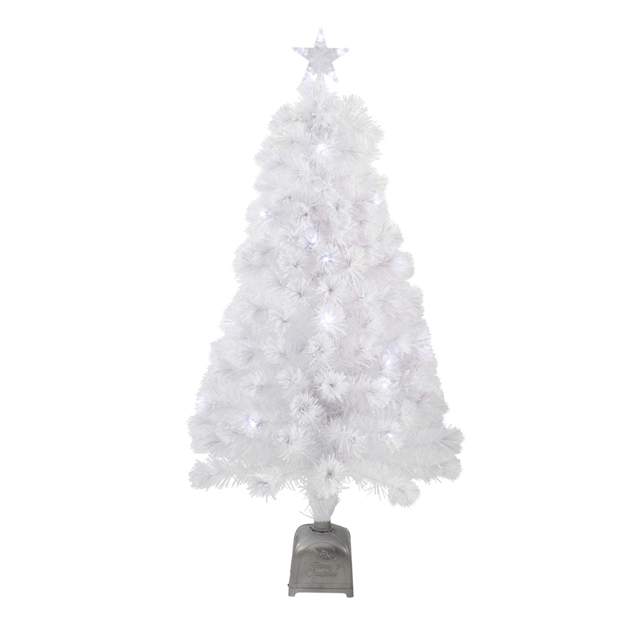 4' Pre-Lit Color-Changing Fiber Optic Artificial Christmas Tree with Remote Control - White LED Holiday Decor for Home, Office & Party Decorations