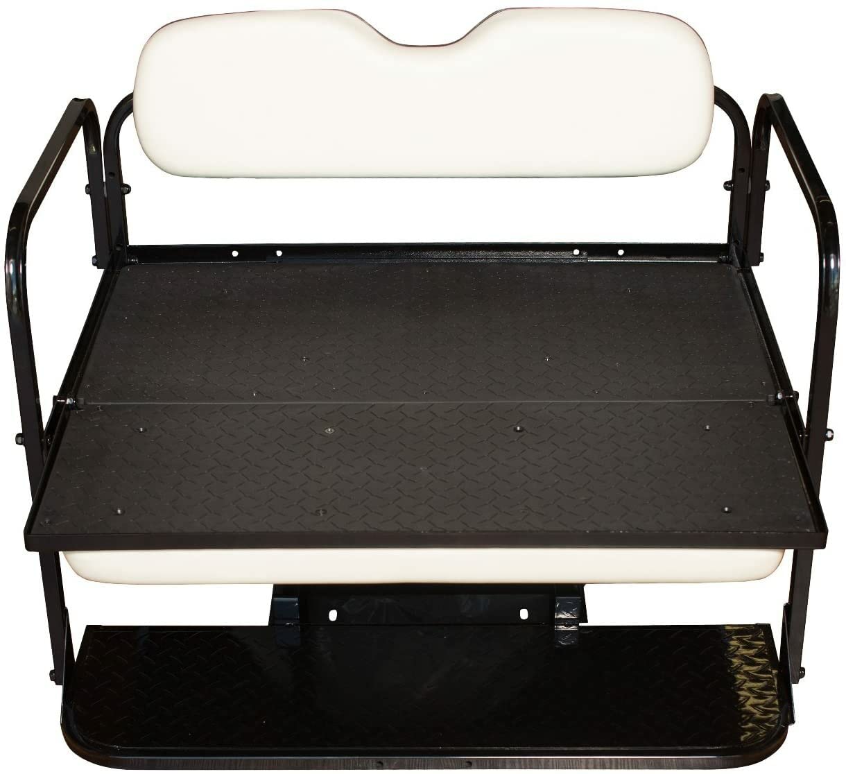 Performance Plus Carts Club Car Precedent/Onward/Tempo Golf Cart Rear Flip Seat Kit - Heavy Duty Folding Steel Frame Rear Seat with White Cushions | Compatible with 2004-Up Models | Perfect for Golf Courses, Resorts & Neighborhood Transportation
