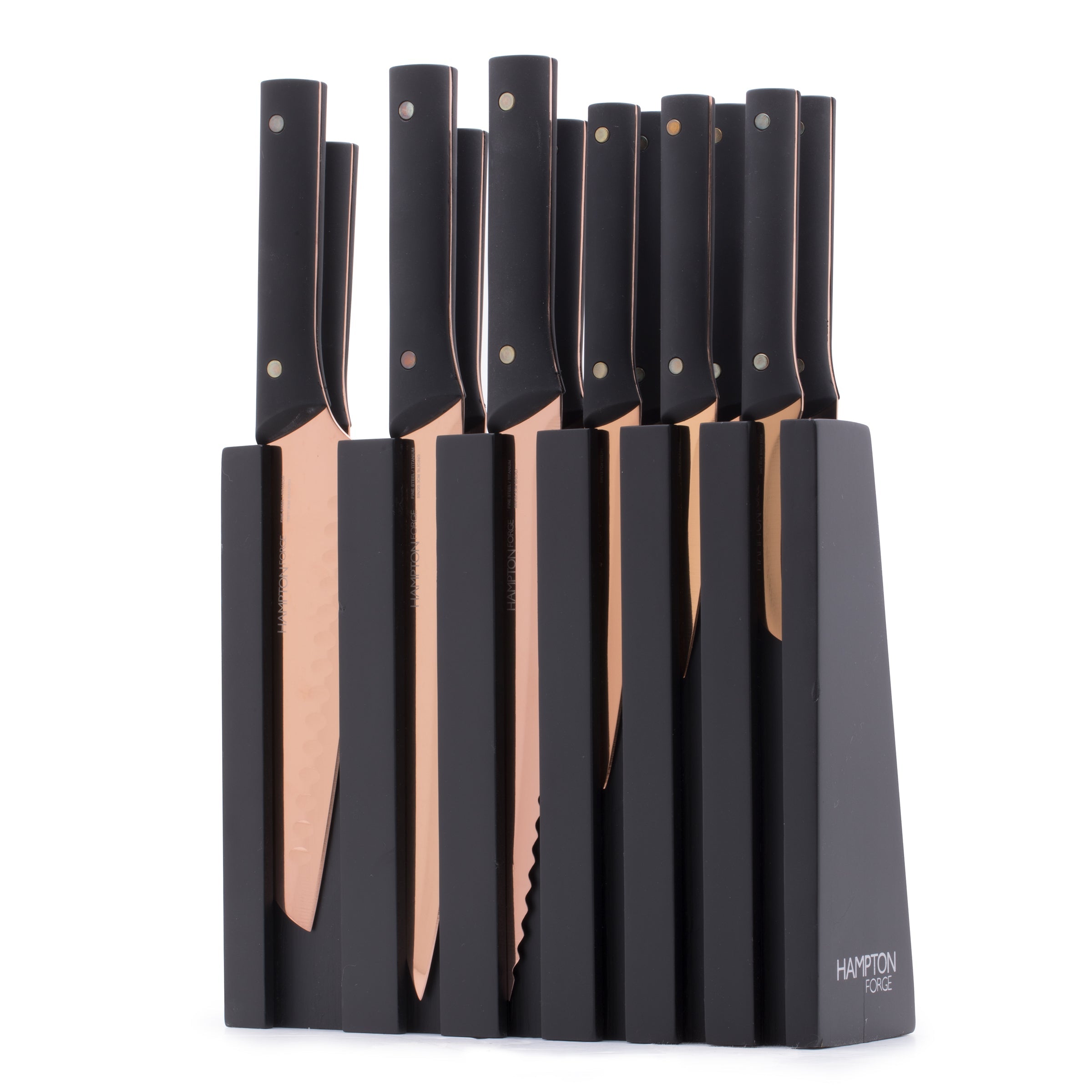 Knight 13-Piece Cutlery Block Set with Copper Handles - Premium Stainless Steel Knives for Kitchen & Dining - Perfect for Home Chefs & Gift Giving