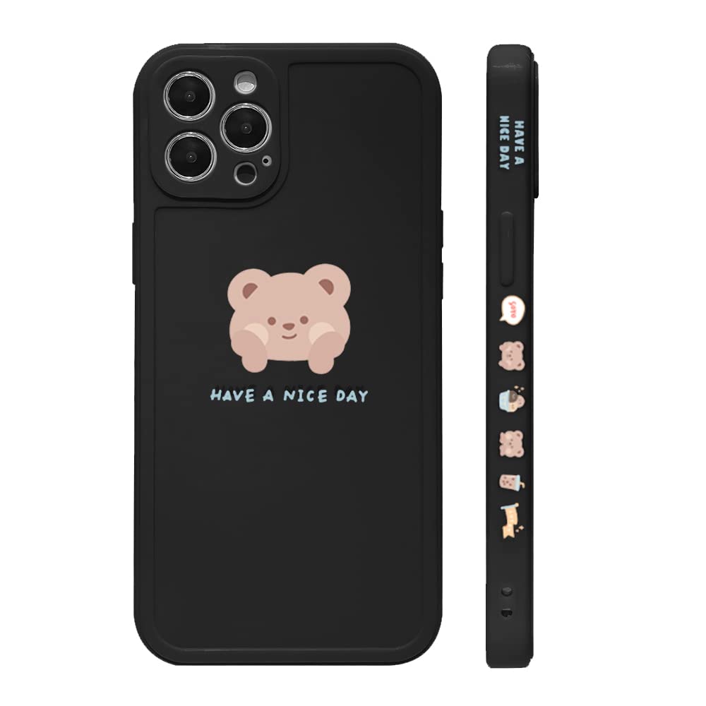 Ownest Cute Brown Bear Painted iPhone 13 Pro Max Case - Slim Soft Flexible TPU Rubber Protective Cover with Fashionable Cheek Design for Women & Girls | Perfect for Everyday Use, School & Work Accessories