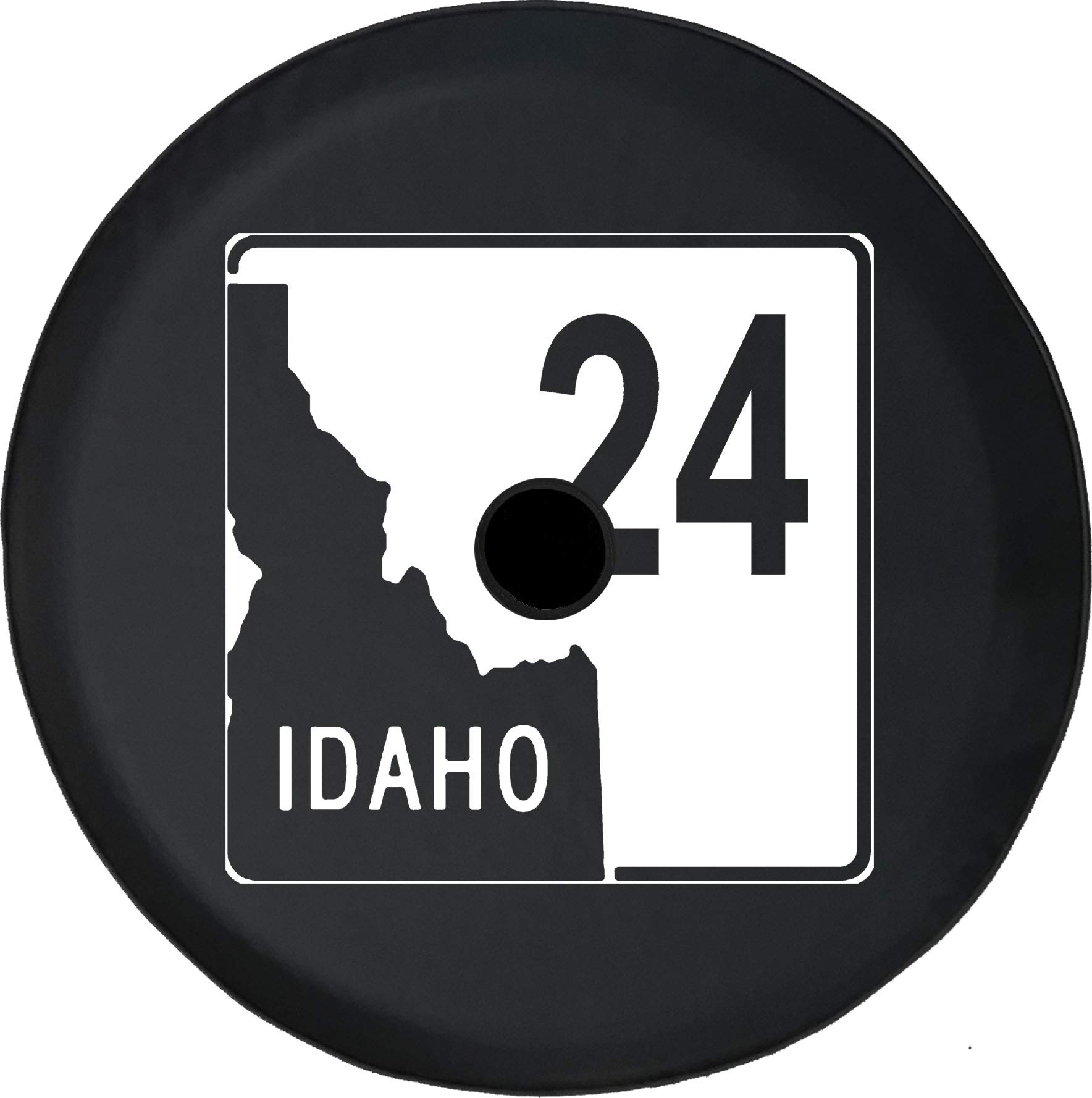 Idaho State Route 24 Black 32 Inch Tire Cover with Backup Camera Hole - Heavy Duty Spare Tire Protector for Jeep Wrangler JL, Trucks, SUVs, RVs, Trailers & Off-Road Vehicles | Weatherproof & UV Resistant for Outdoor Camping & Adventure Travel