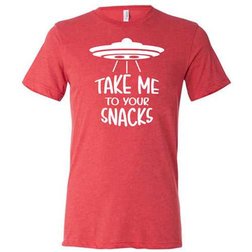 Unisex Take Me To Your Snacks T-Shirt - Funny Alien UFO Graphic Tee for Men & Women - Perfect for Sci-Fi Fans, Space Enthusiasts & Snack Lovers