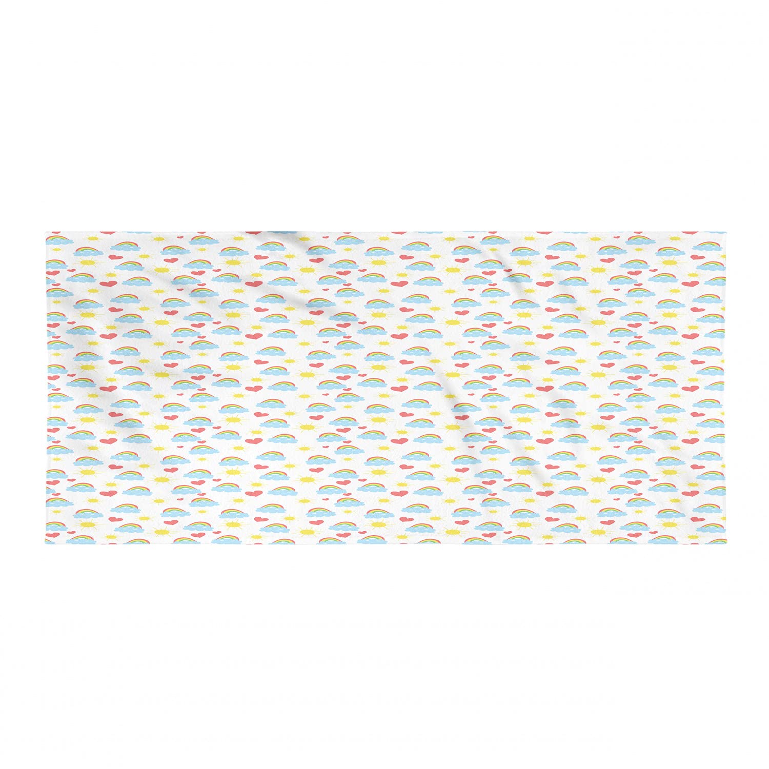 Ambesonne Cartoon Beach Towel - Quick Dry Soft Microfiber with Smiling Clouds, Rainbows & Sun Pattern - Compact & Lightweight for Camping, Sports, Yoga, Hiking - Perfect for Beach, Pool & Outdoor Activities - White Multicolor