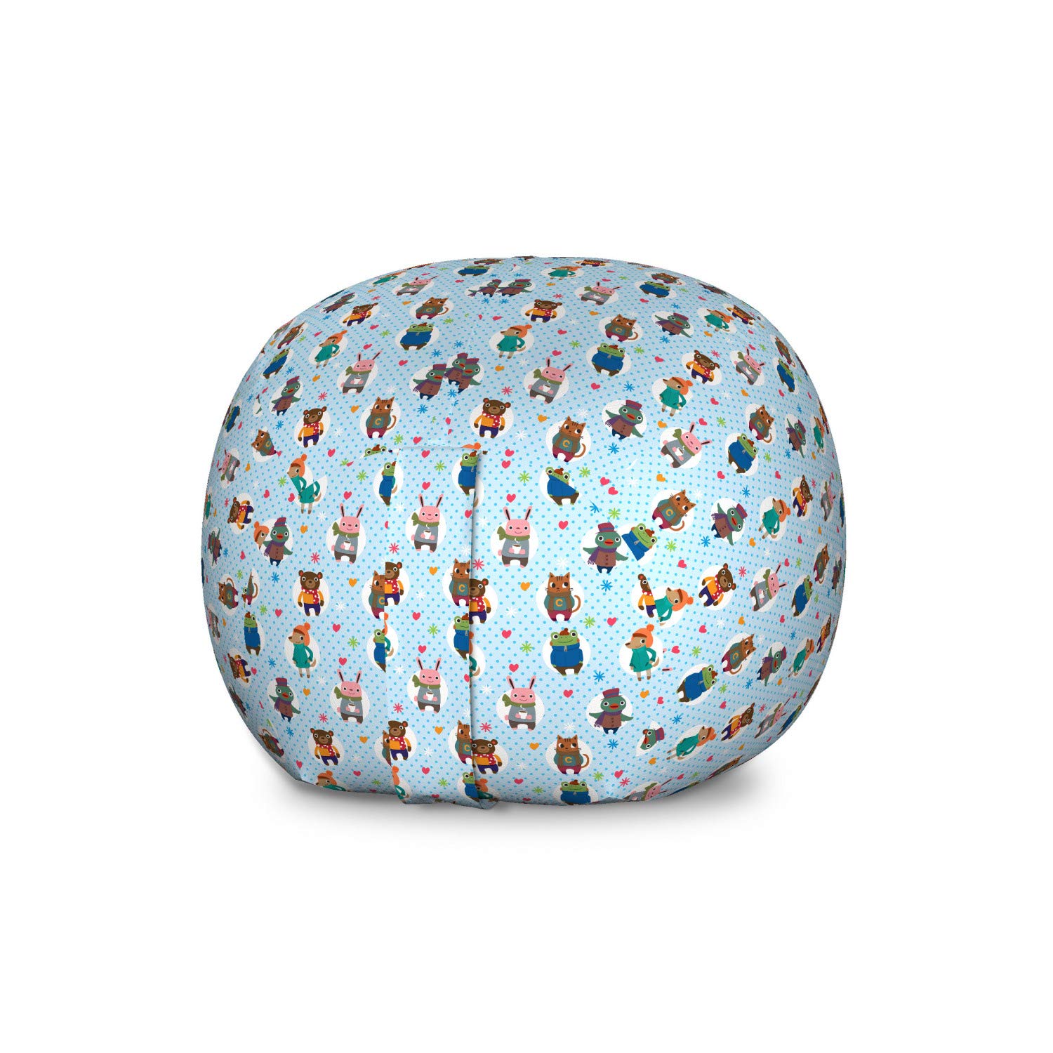 Ambesonne Large Cartoon Animal Toy Storage Bag Chair - Washable Stuffed Organizer with Winter Hats & Coffee Illustration on Dotted Background - Multicolor for Kids' Room, Playroom & Nursery Organization