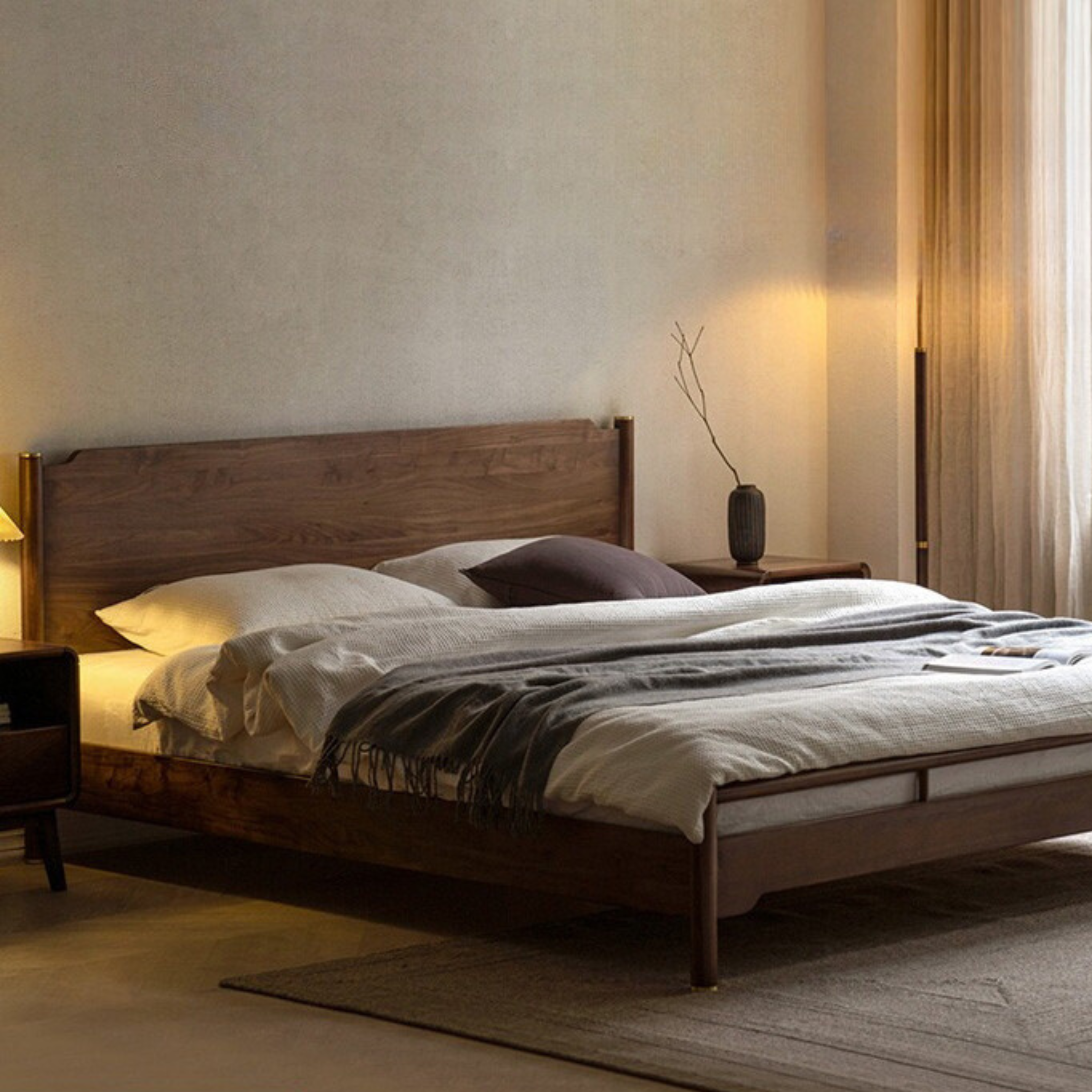 Premium Black Walnut & Ash Solid Wood Bed Frame - Handcrafted Queen/King Size Bed for Modern & Rustic Bedrooms - Perfect for Master Suites, Guest Rooms & Farmhouse Style Homes