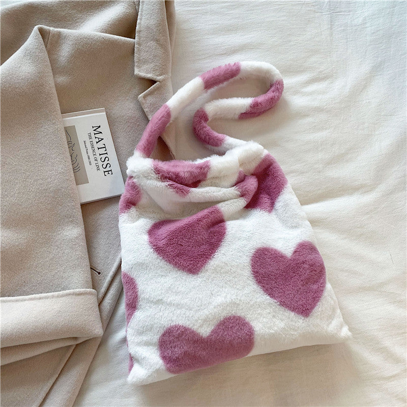 Love Heart Shoulder Bags - Winter Plush Shopping Tote for Women | Cute Crossbody Purse for Daily Use, Date Night & Gift Giving