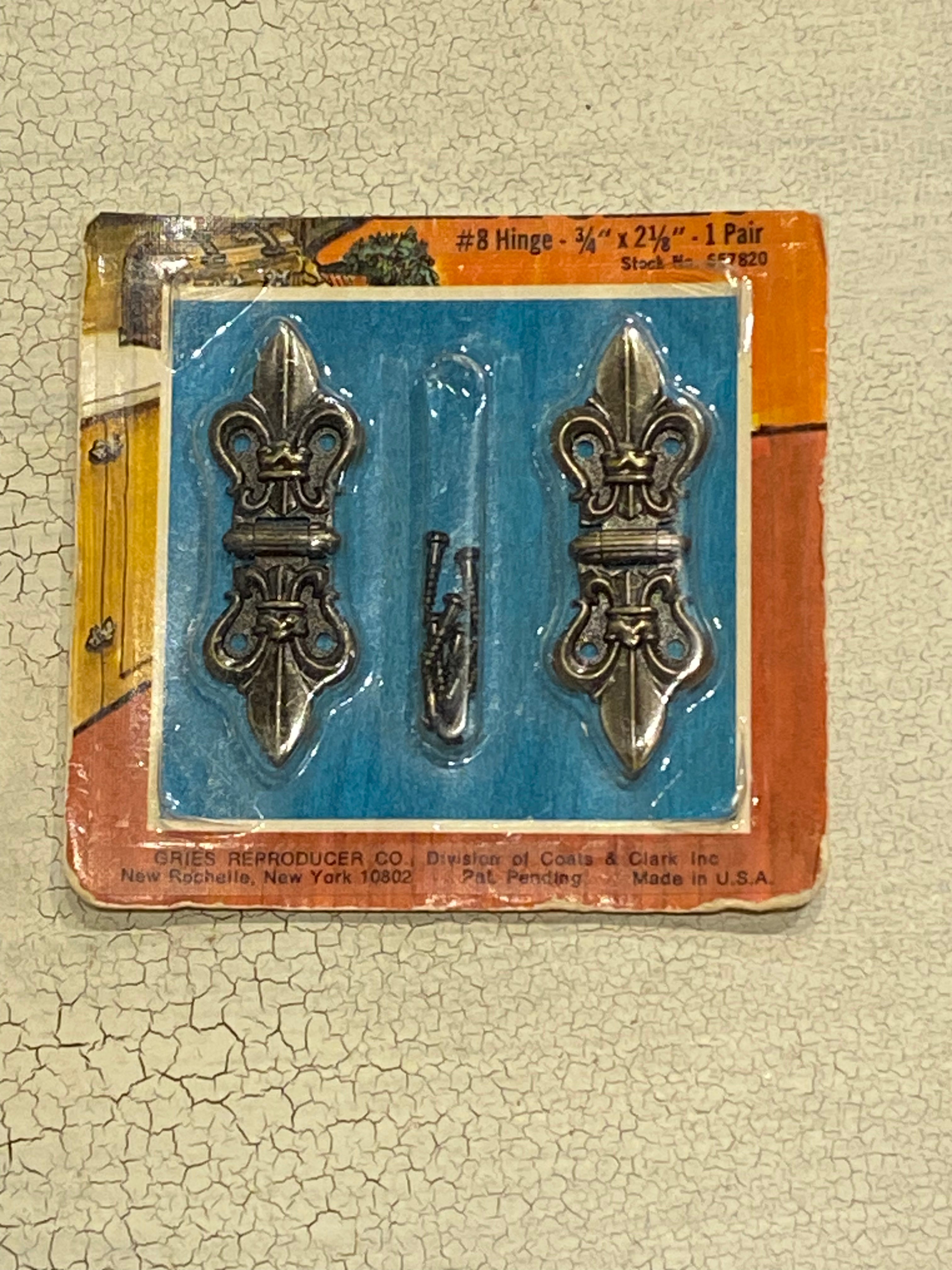 Vintage Fleur de Lis Hinges - Decorative Antique Brass Door & Cabinet Hardware for Home Restoration & DIY Projects