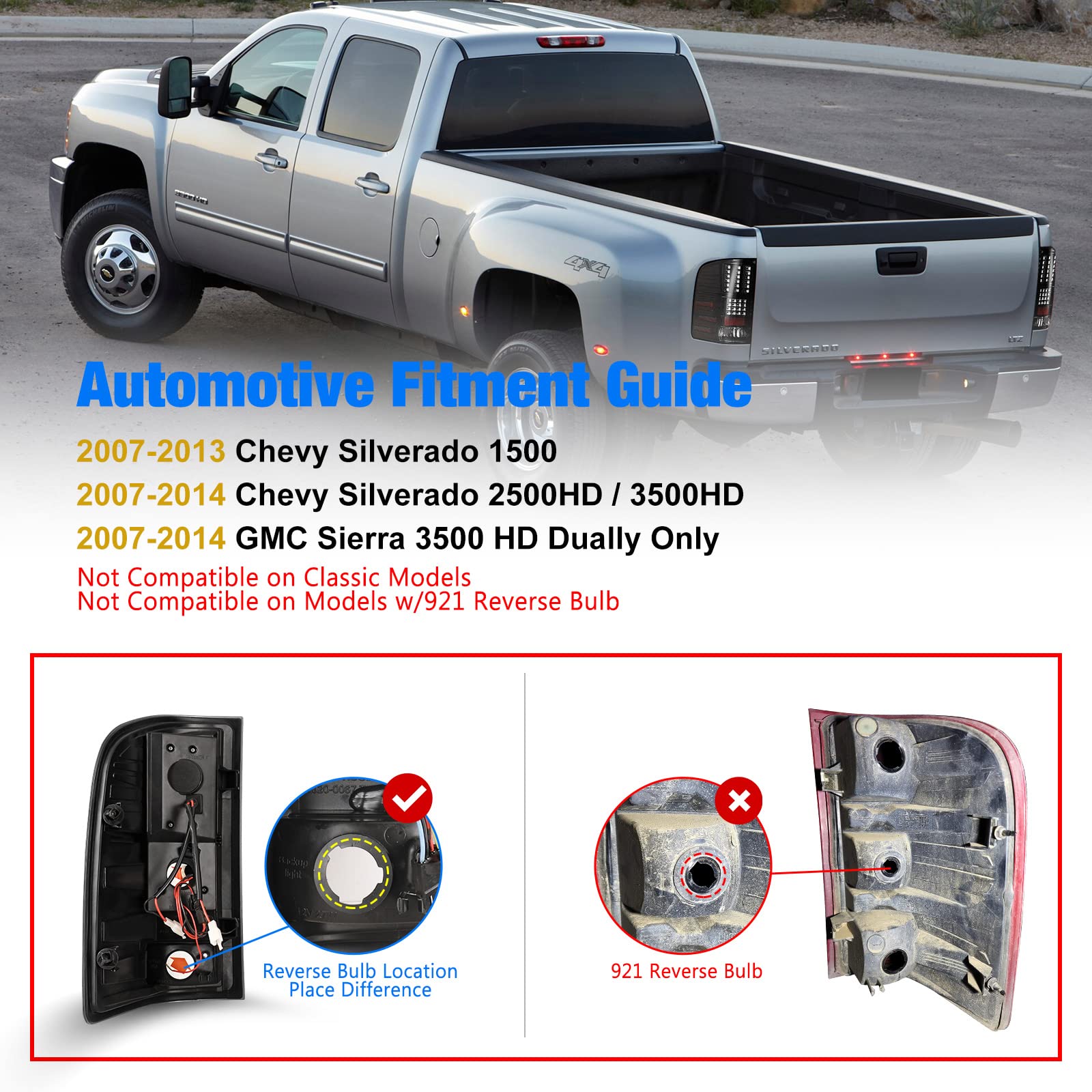 WOLFSTORM LED Tail Lights Assembly for 2007-2013 Chevy Silverado & 2007-2014 GMC Sierra 3500HD Dually - Clear Lens (1 Pair) - Upgrade Your Truck Lighting for Night Driving & Enhanced Safety