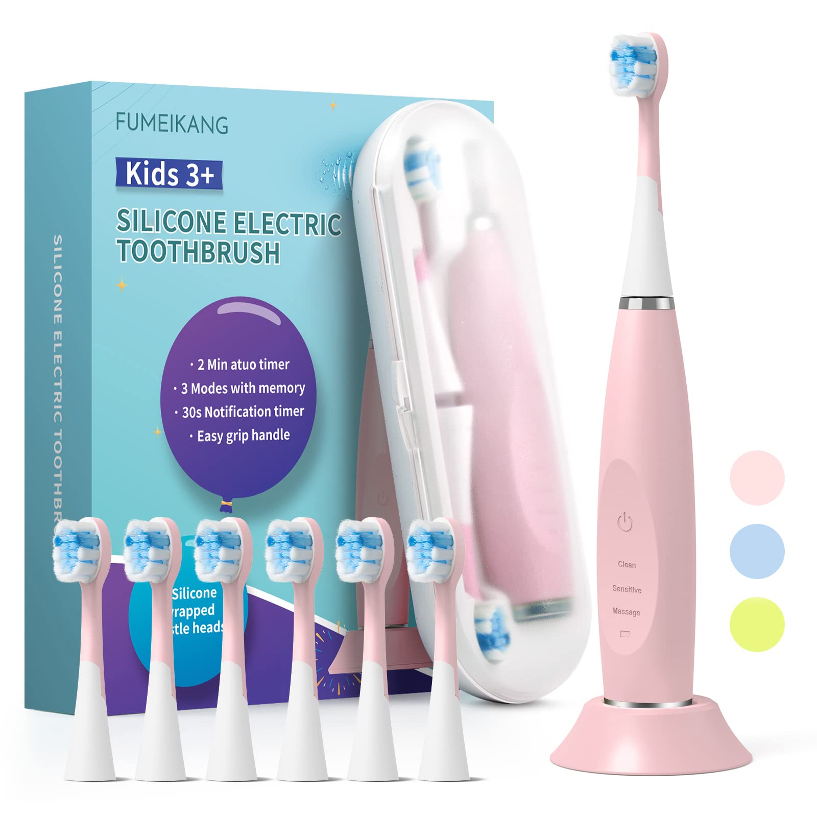 FUMEIKANG Kids Electric Toothbrush - Rechargeable Sonic Toothbrush with Smart Timer for Children (Pink) - Perfect for Daily Oral Care & Healthy Teeth