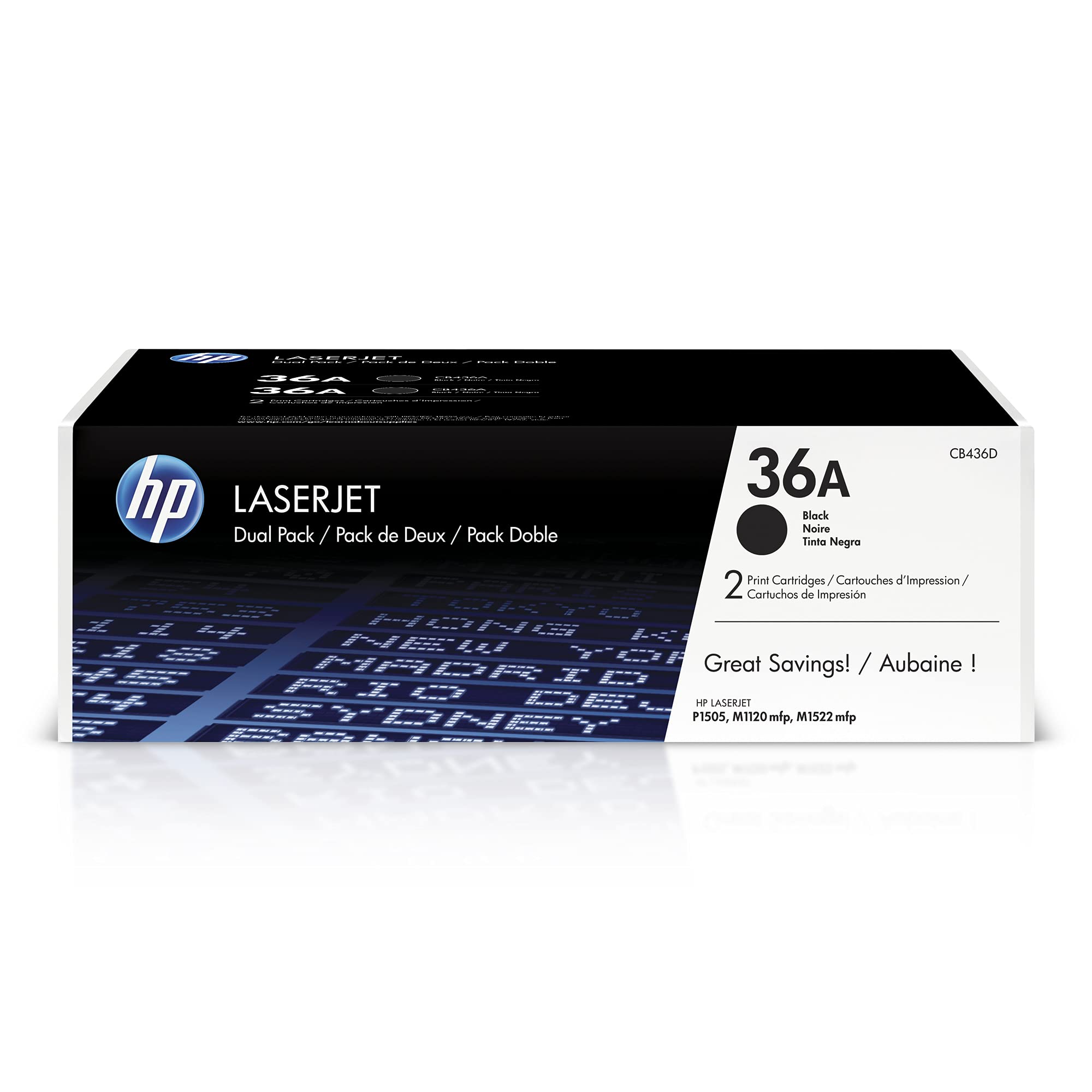 HP 36A Black Toner Cartridge (2-Pack) - Compatible with HP LaserJet M1120/M1522/P1505 Series Printers | High-Yield CB436D Replacement | Perfect for Office & Home Printing Needs