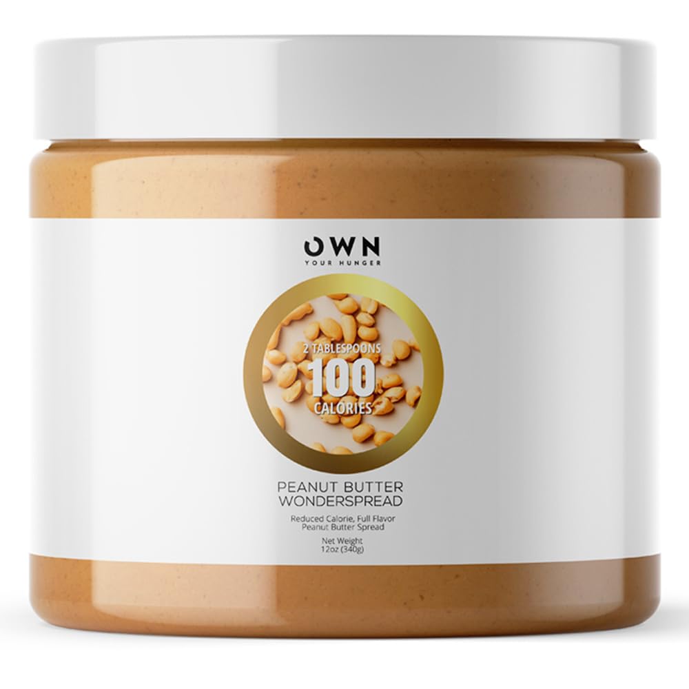 Wonderspread Half-Calorie Gourmet Peanut Butter - Low Calorie (100cal/2tbsp), Keto-Friendly (1g Net Carbs), Palm Oil Free, 12oz Jar - Perfect for Weight Loss, Healthy Snacks & Low-Carb Diets
