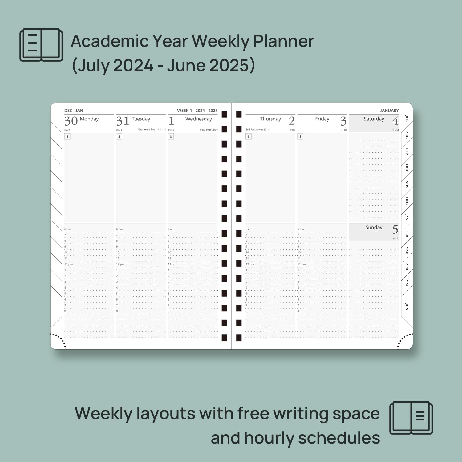 POPRUN 2024-2025 Academic Planner (July 2024-June 2025) - Daily, Weekly & Monthly Organizer with Hourly Time Slots, 6.25