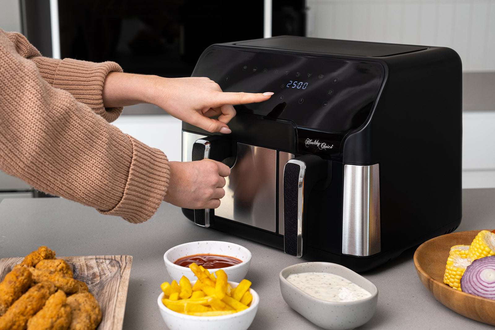10L Digital Dual Zone Air Fryer with Dual Temperature Control - Large Capacity Air Fryer Oven for Family Cooking, Healthy Frying & Baking - Perfect for Roasting, Grilling, Reheating & Meal Prep