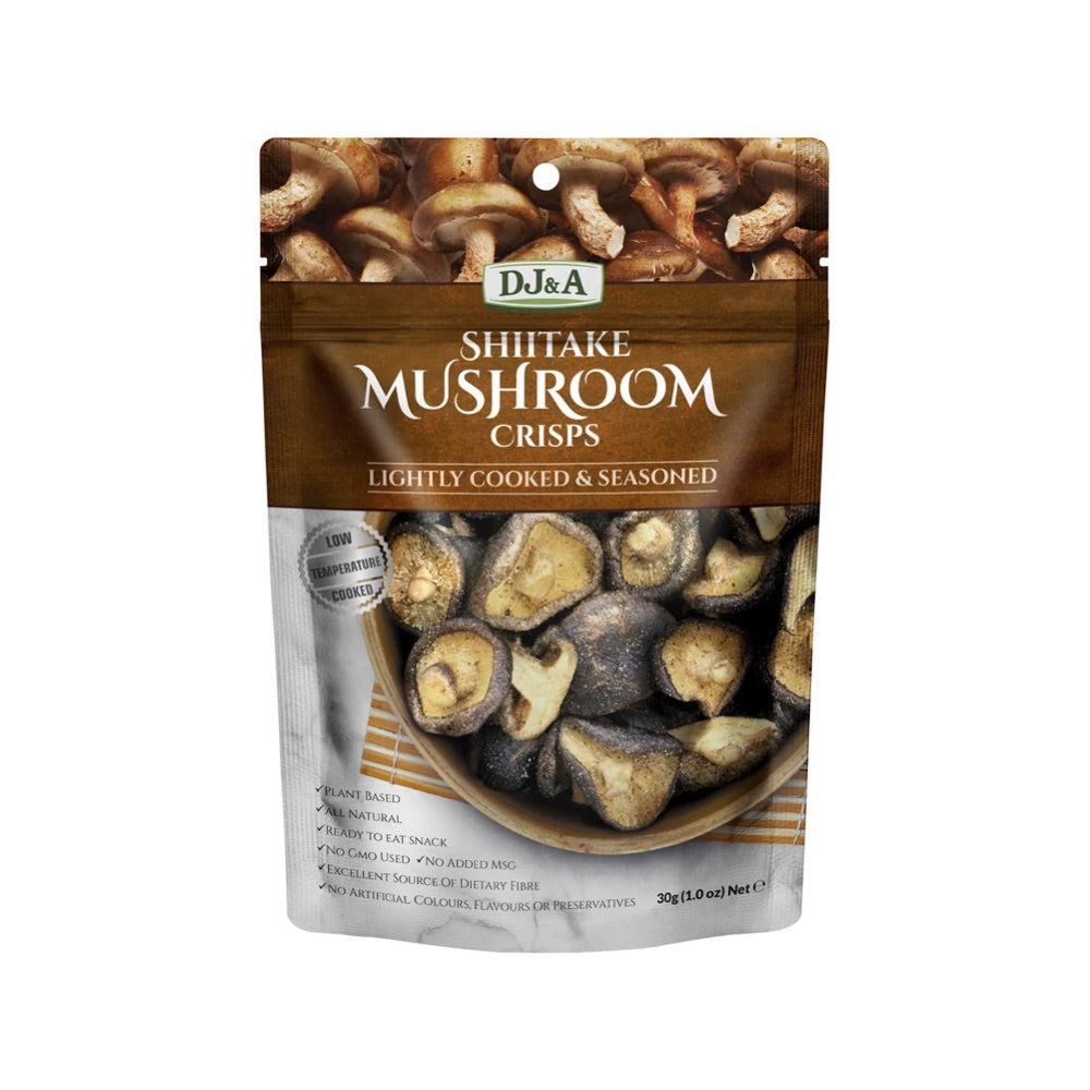 DJ&A Shiitake Mushroom Crisps - 12 Pack (30g Each) | Vegan, Gluten-Free, Non-GMO Snack | Perfect for On-the-Go, Lunch Boxes & Healthy Snacking