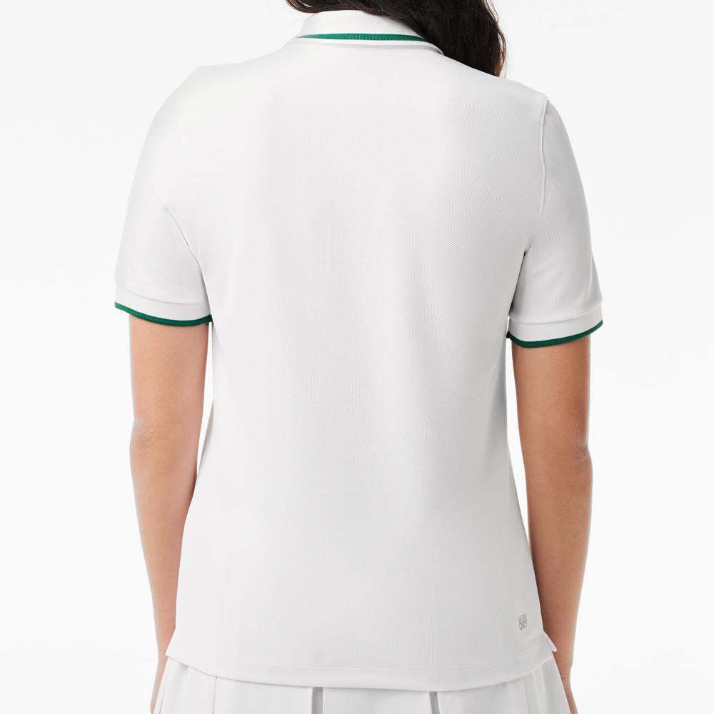 Lacoste Women's Contrast Pique Polo Shirt - Classic White & Green Cotton Tennis Top for Casual & Sporty Outfits
