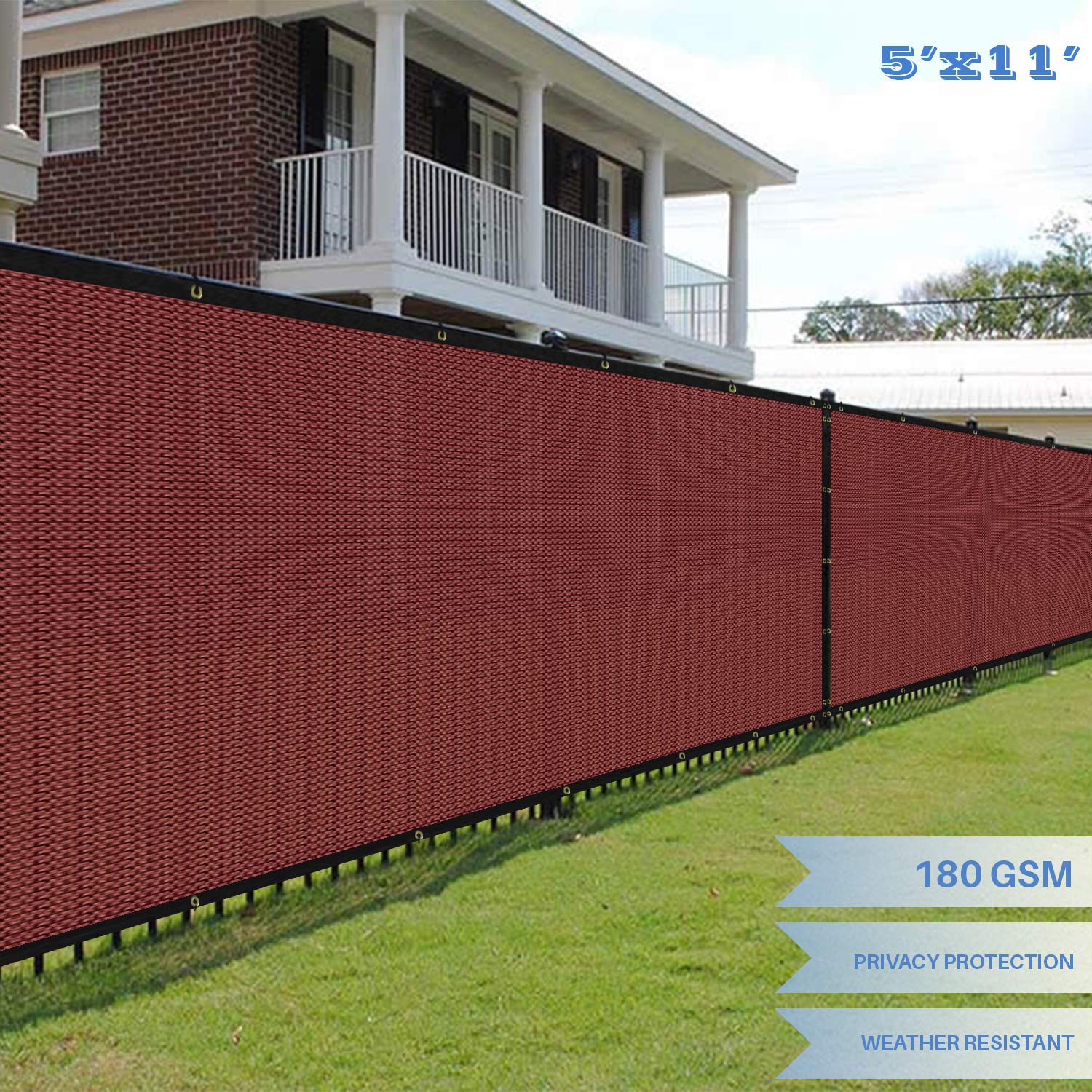 E&K Sunrise 5' x 11' Outdoor Privacy Fence Screen with Grommets - UV Blocking Windscreen for Backyard, Garden & Patio Cover - Red - Perfect for Creating Shade, Enhancing Privacy and Protecting Outdoor Spaces