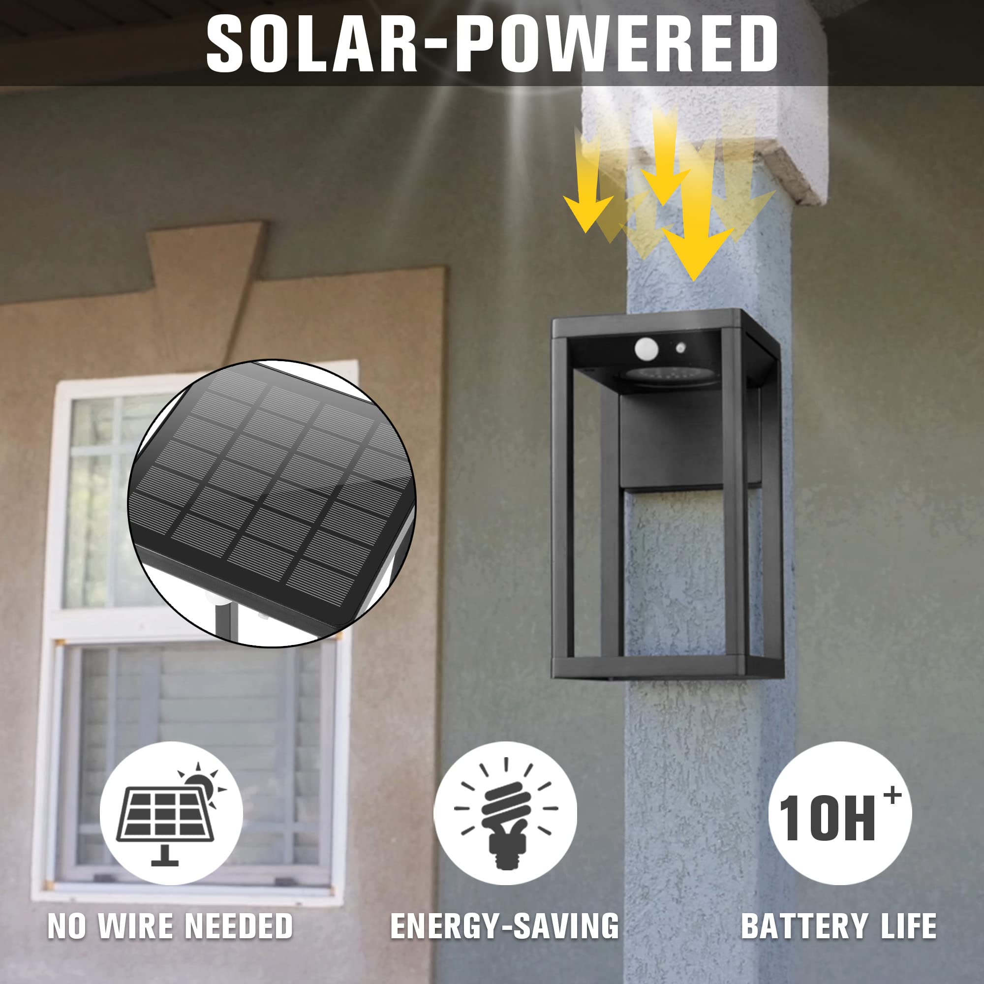 Solar Wall Lights Outdoor with Motion Sensor - Aluminum Waterproof Solar Porch Light for Garage, Front Door & Pathways - 3 Lighting Modes & 10H Battery Life - Perfect for Home Security, Garden Lighting & Nighttime Safety