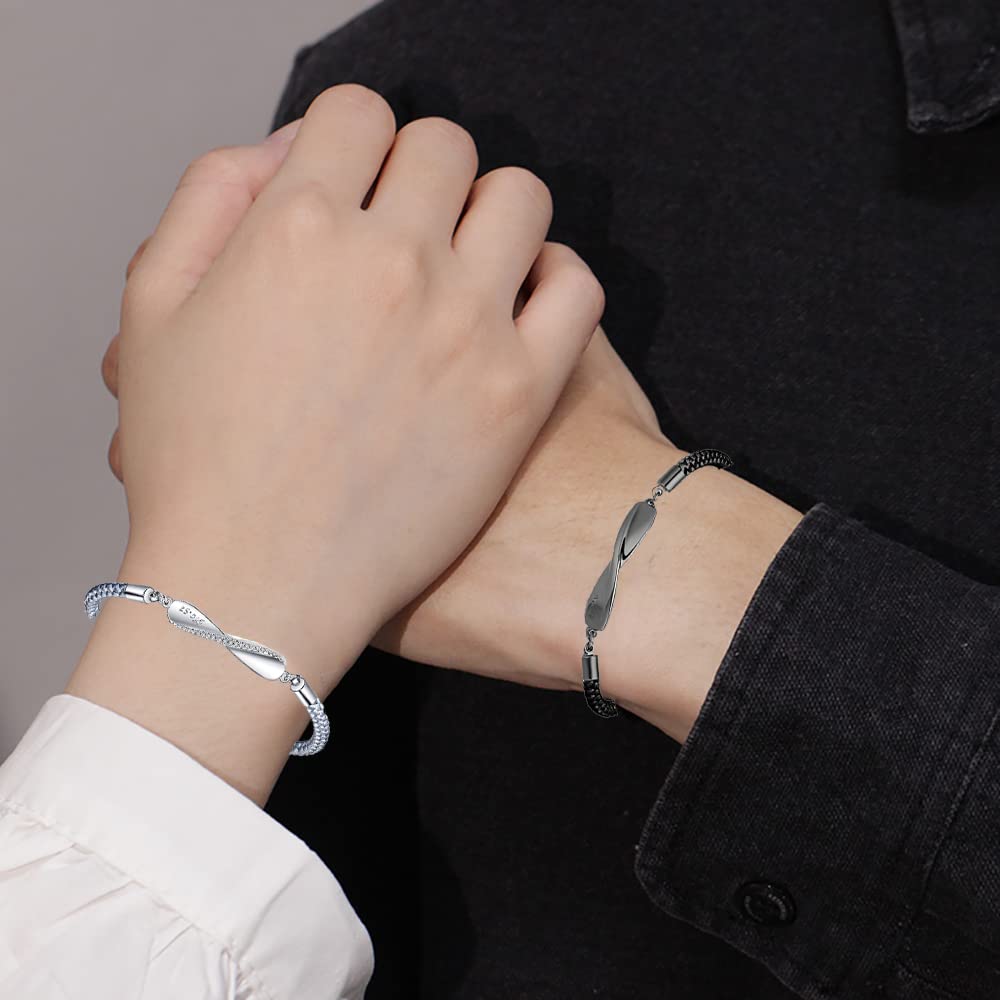 Infinity Matching Couple Bracelets Set - His & Hers Long Distance Relationship Bracelets for Boyfriend & Girlfriend, Valentine's Day Gifts for Couples, Women & Men (2pcs Black & Silver) - Perfect for Anniversaries, Romantic Dates & Thoughtful Surprises