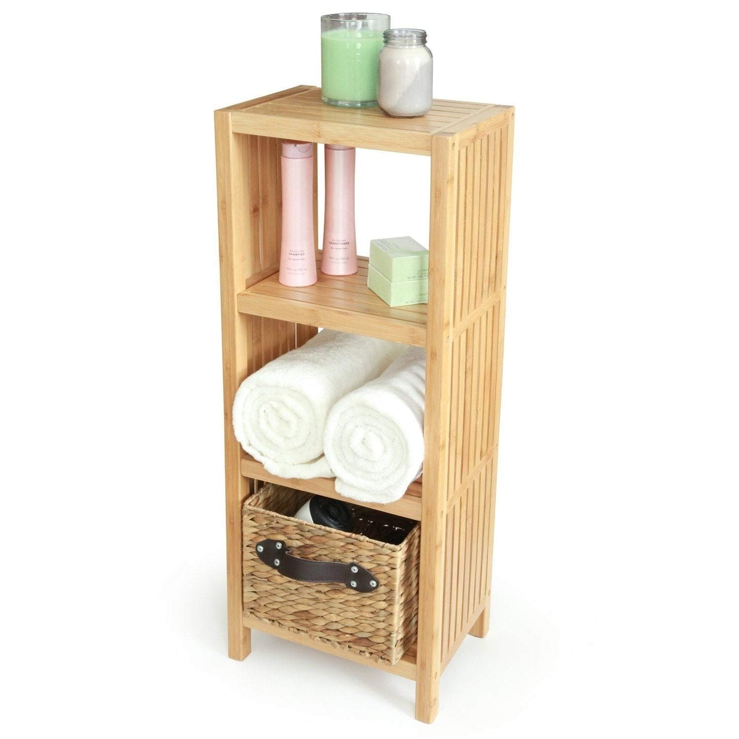 Premium 4-Tier Bamboo Bathroom Shelf Organizer - Freestanding Storage Rack for Towels, Toiletries & Cosmetics | Space-Saving Solution for Small Bathrooms & Vanities