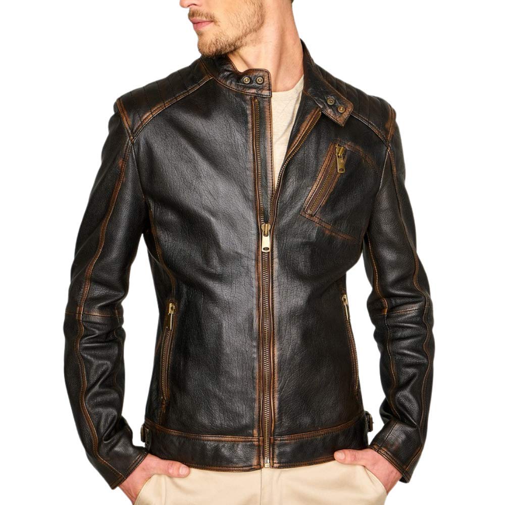 Premium Black Genuine Leather Jacket for Men - Stylish & Durable (Sizes S-3XL) - Perfect for Casual Outings, Motorcycle Rides & Night Events