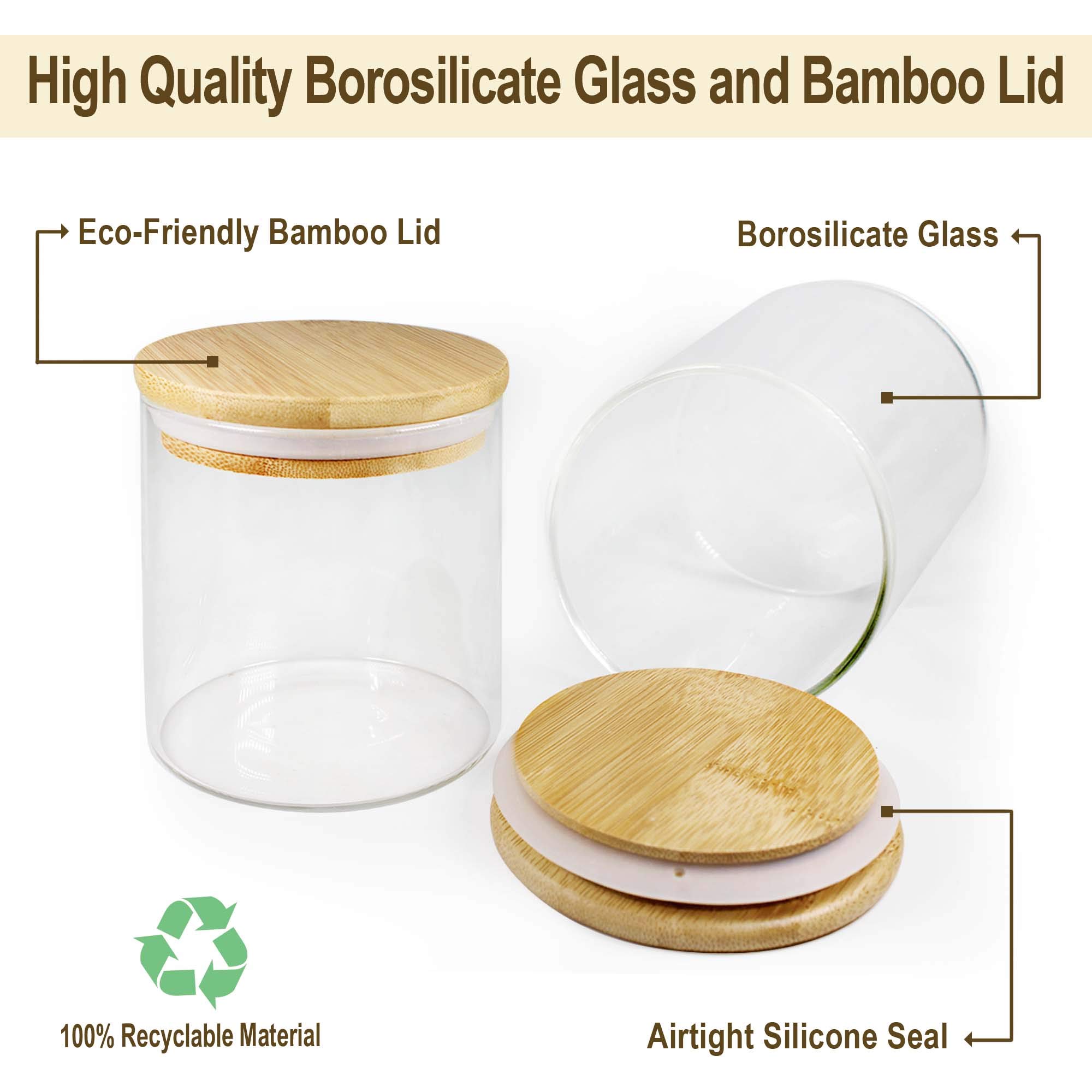 16oz Glass Jars with Bamboo Lids (9-Pack) - Airtight Food Storage Containers for Pantry Organization, Spice Jars, Dry Goods & Kitchen Decor - Perfect for Coffee, Tea, Flour & Sugar Storage