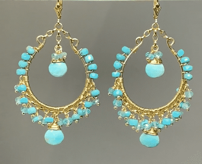 Turquoise Gemstone Gold Hoop Earrings for Women | 14K Gold Plated Bohemian Jewelry | Perfect for Parties, Weddings & Everyday Wear