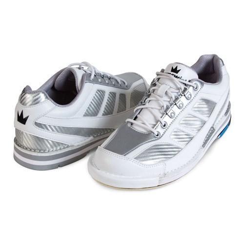 Brunswick Men's Phantom White & Silver Carbon Fiber Right-Handed Bowling Shoes - Lightweight & Durable for Competitive Play & League Bowling
