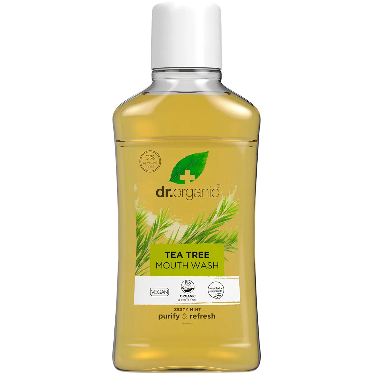 Dr Organic Tea Tree Mouthwash - Natural & Alcohol-Free for Fresh Breath & Healthy Gums - Perfect for Daily Oral Care & Travel Use