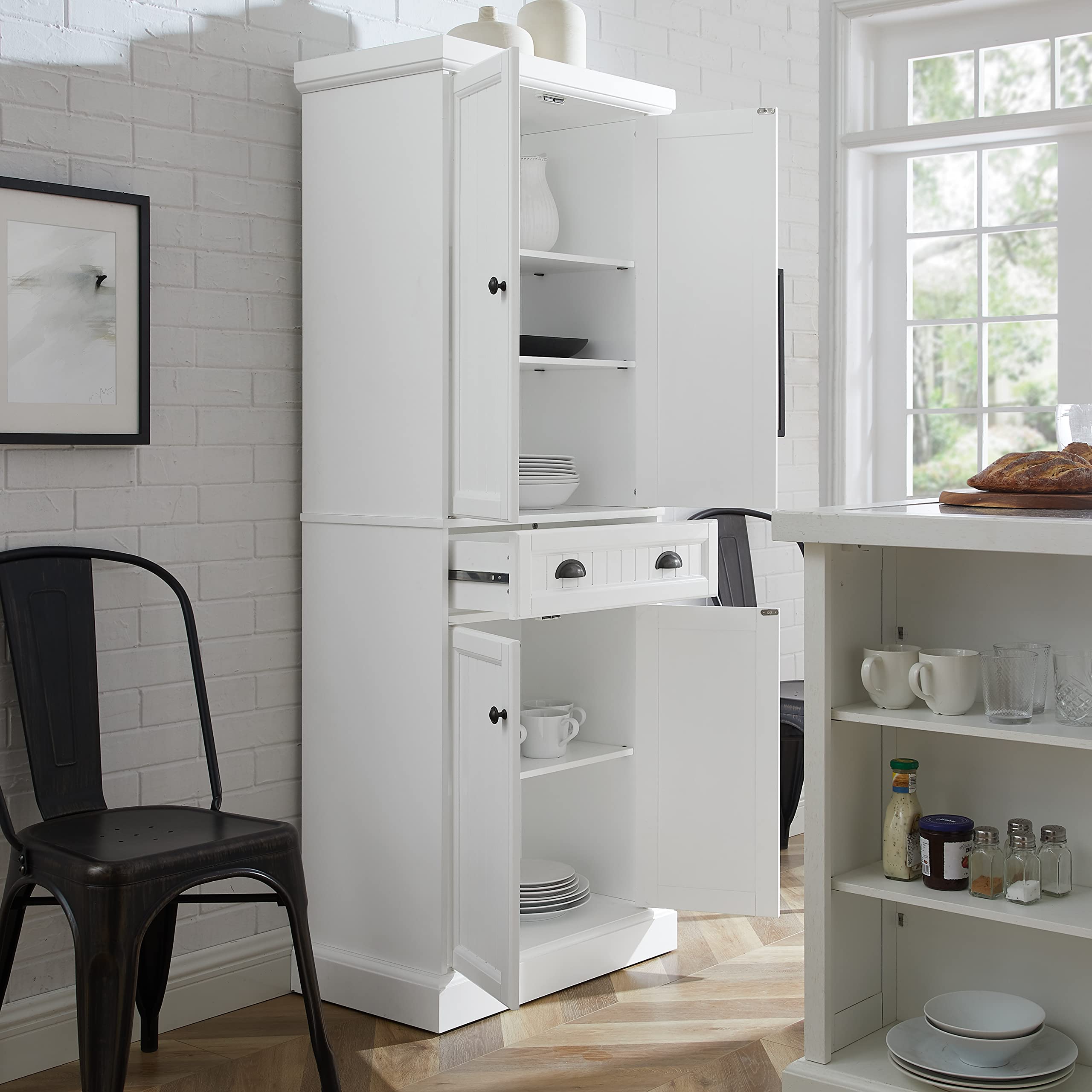 Crosley Shoreline Coastal Pantry Storage Cabinet with Adjustable Shelves - White Kitchen, Dining & Laundry Room Organizer for Home Storage Solutions