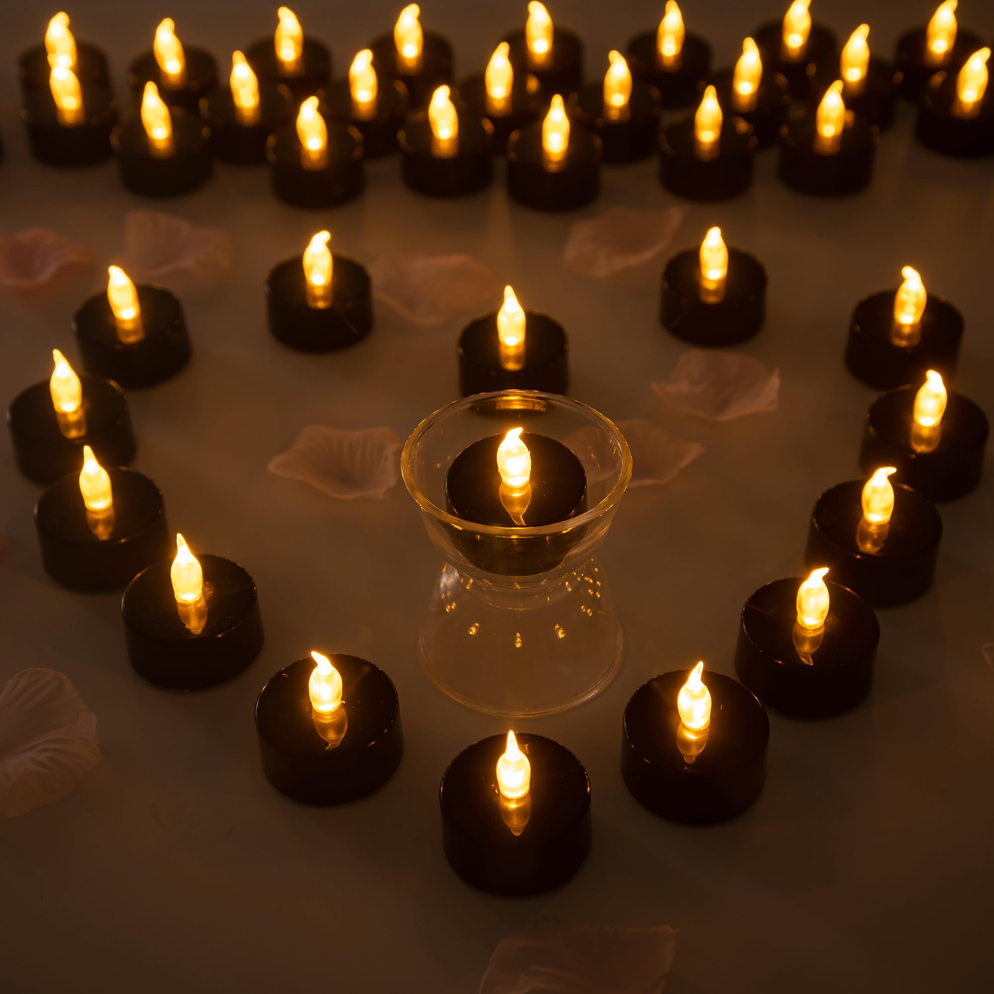 40 Pack Long-Lasting Black Flameless Tealight Candles with Batteries Included - Realistic Flickering LED Tea Lights for Halloween Decorations, Weddings, Parties & Home Ambiance