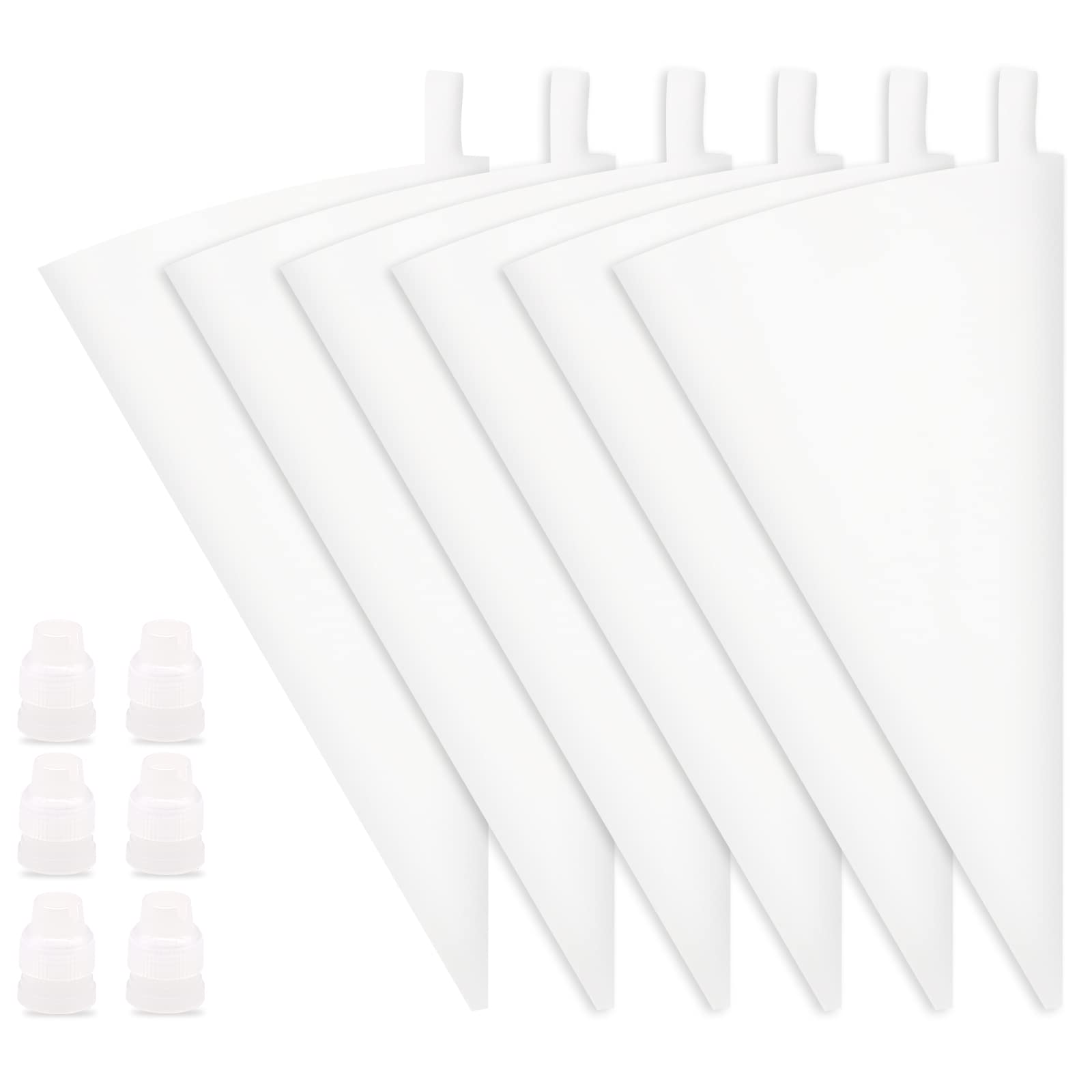 12 Inch Silicone Pastry Bags 6-Pack - Reusable Icing Piping Bags for Cake & Cupcake Decorating - Baking Frosting Bags with 6 Standard Couplers - Translucent & Durable - Perfect for Home Bakers & Professional Cake Decorators