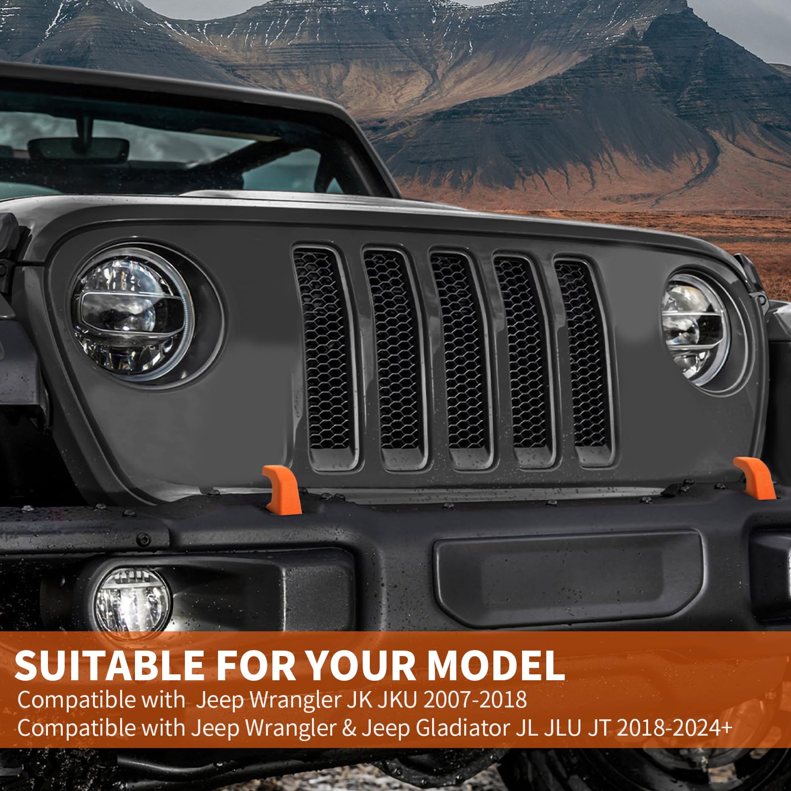 2Pcs Orange Bumper Tow Hook Covers for 2007-2018 Jeep Wrangler JK JKU & 2018-2025 JL JLU/Gladiator JT - Durable Exterior Accessories for Off-Road Protection & Custom Styling