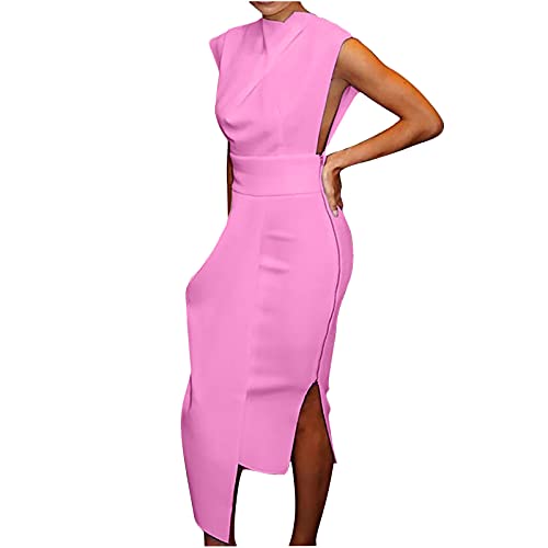 Elegant Women's Wedding Guest Dress with Side Zipper & High Slit - Sleeveless Party Dress with Irregular Hem & Cut Out Design for Club, Cocktail & Special Occasions