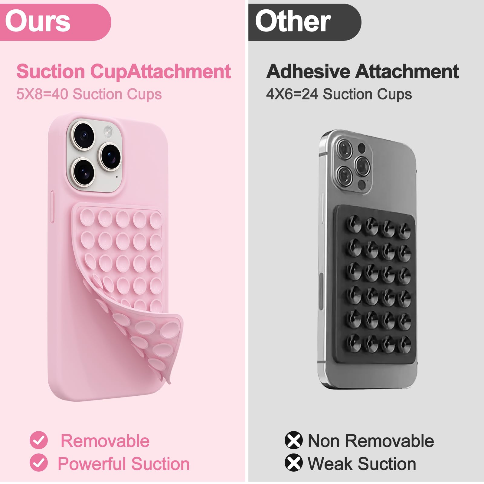 2 Pack Light Pink Silicone Octo Cup Buddy Sticky Grip Holder - Double Sided Suction Cup Phone Case Mount for Hands-Free Selfies, Videos, and Car Dashboard Use