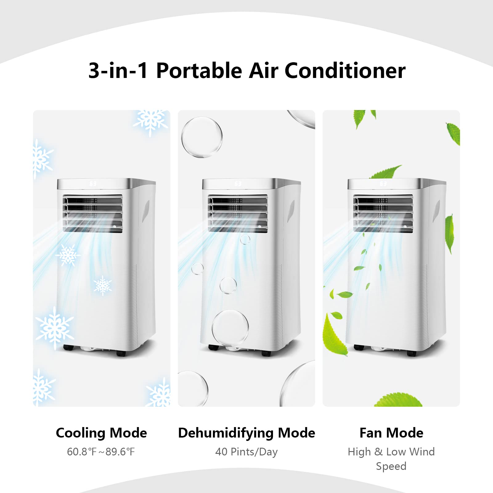 PETSITE 8000 BTU Portable Air Conditioner with Remote Control - 3-in-1 Cooling Unit with Dehumidifier, Fan & Air Cooler for Rooms Up to 230 sq.ft - Perfect for Bedrooms, Living Rooms & Home Offices