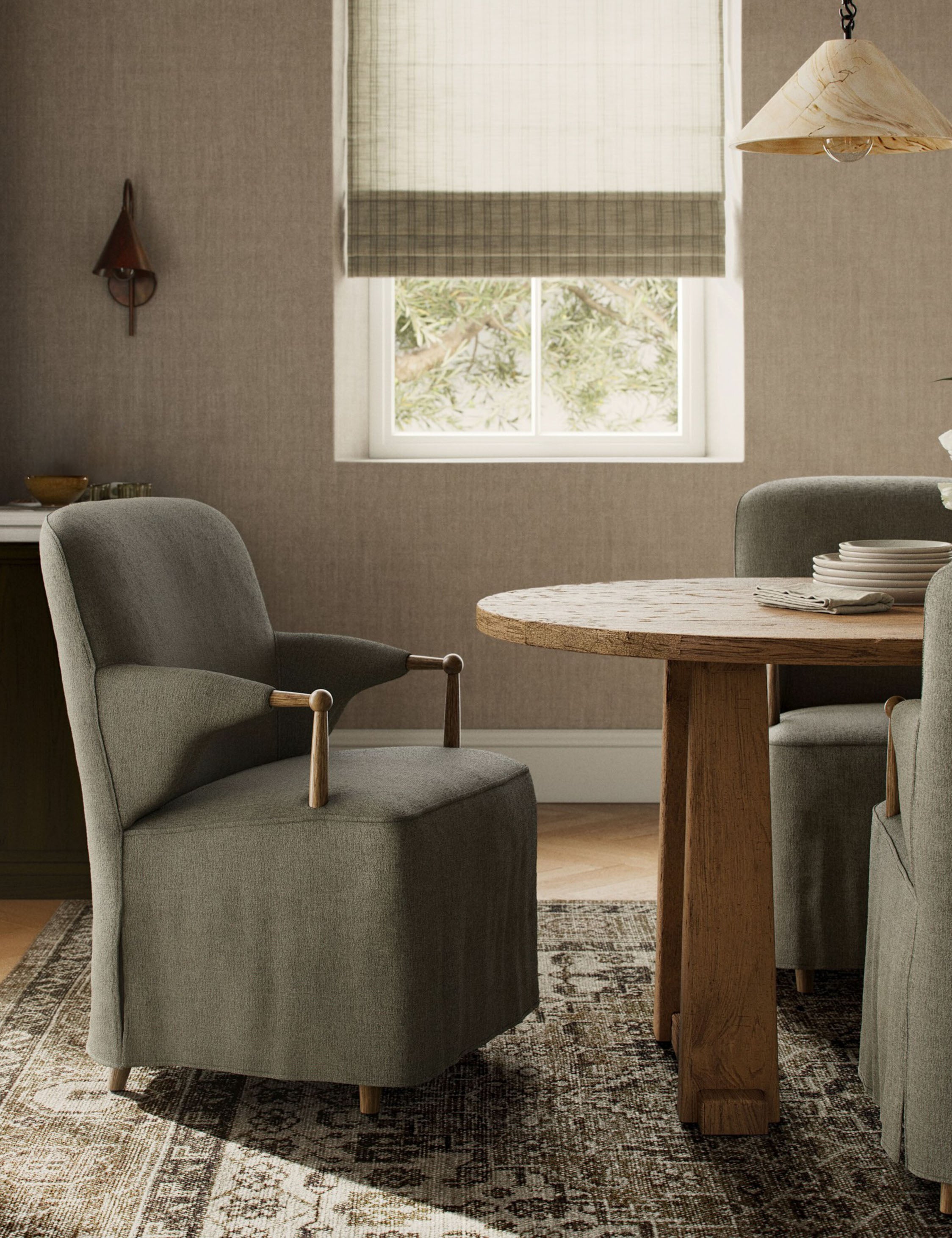 Brently Dining Chair by Amber Lewis x Four Hands - Modern Wooden Dining Chair with Upholstered Seat - Perfect for Kitchen, Dining Room, and Home Office