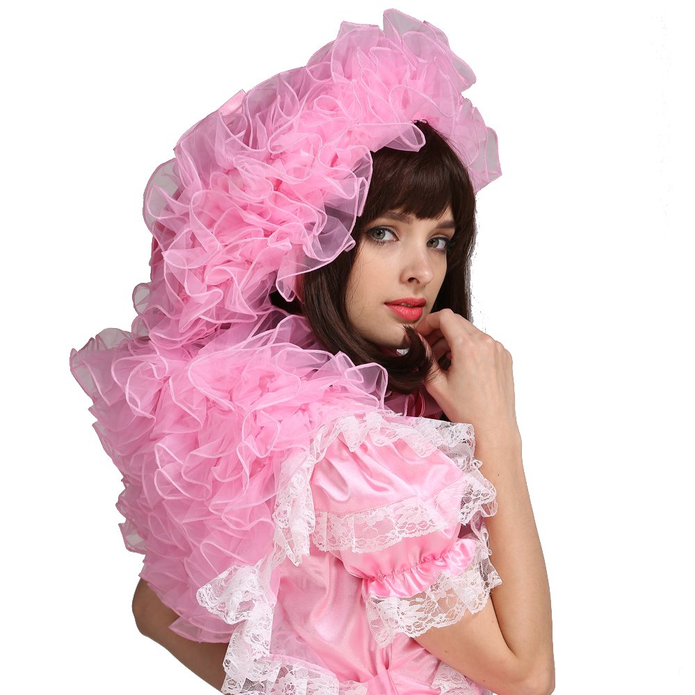 Elegant Women's Pink Organza Puffy Bonnet with Detachable Cape - Perfect for Cosplay, Costume Parties & Renaissance Fairs