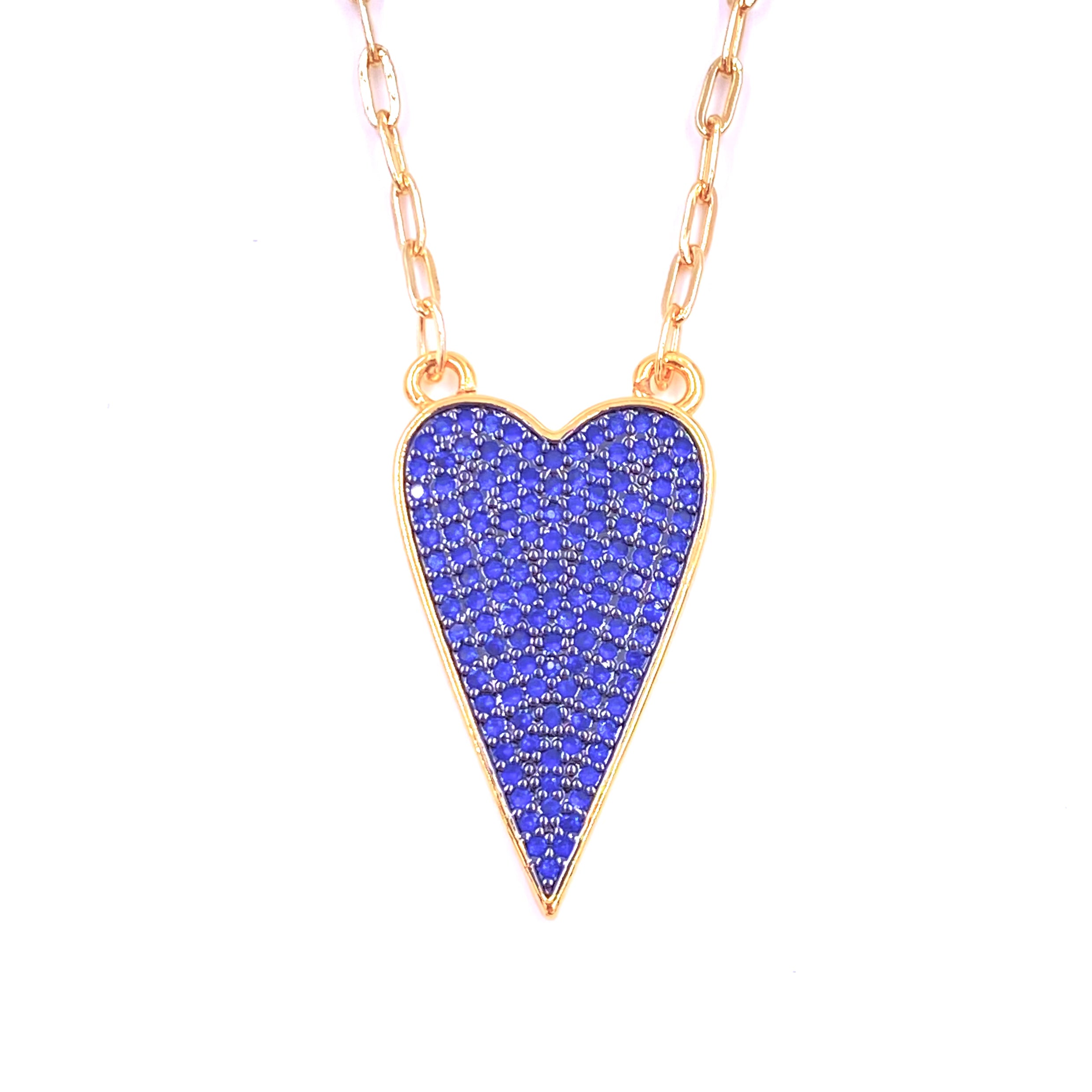 Ashley Gold Stainless Steel Heart Pendant Necklace with Blue CZ Stones - Elegant Jewelry for Women, Perfect for Valentine's Day Gifts, Anniversary Presents & Romantic Occasions